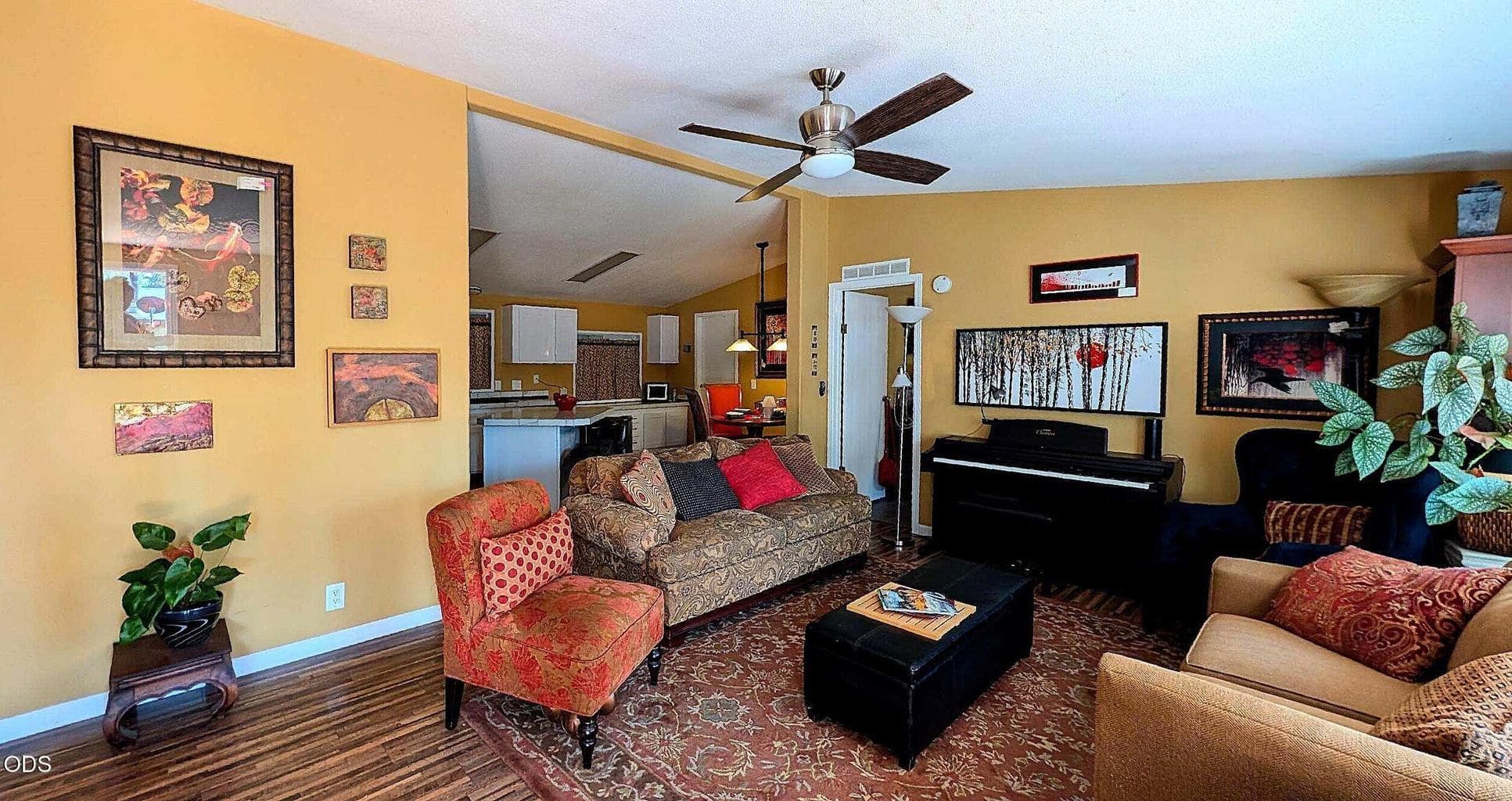 Great room with vaulted ceiling