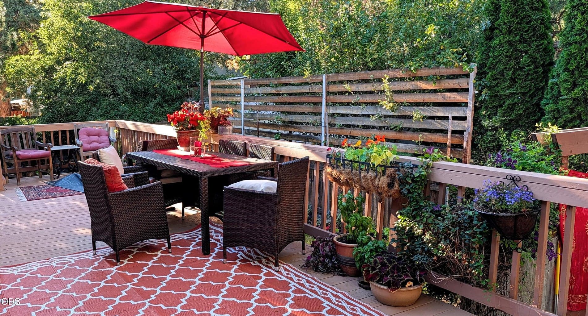 Front deck with beautiful flowers