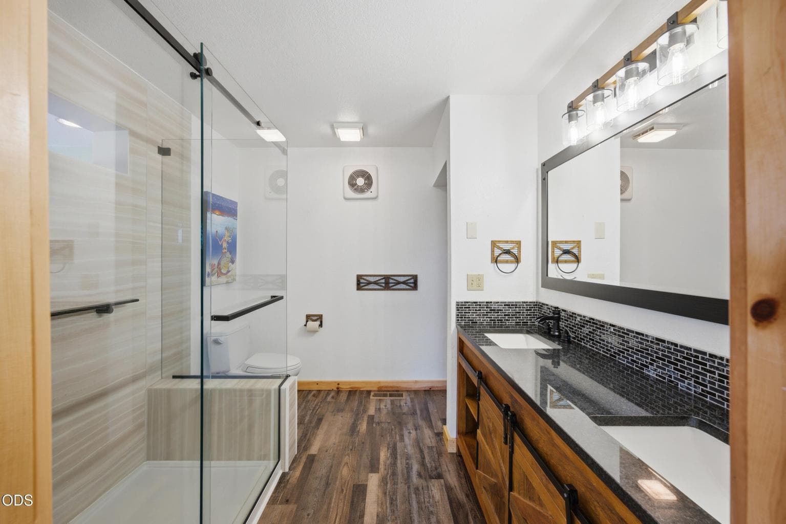 Primary Bathroom, Large walk-in shower, dbl. vanity