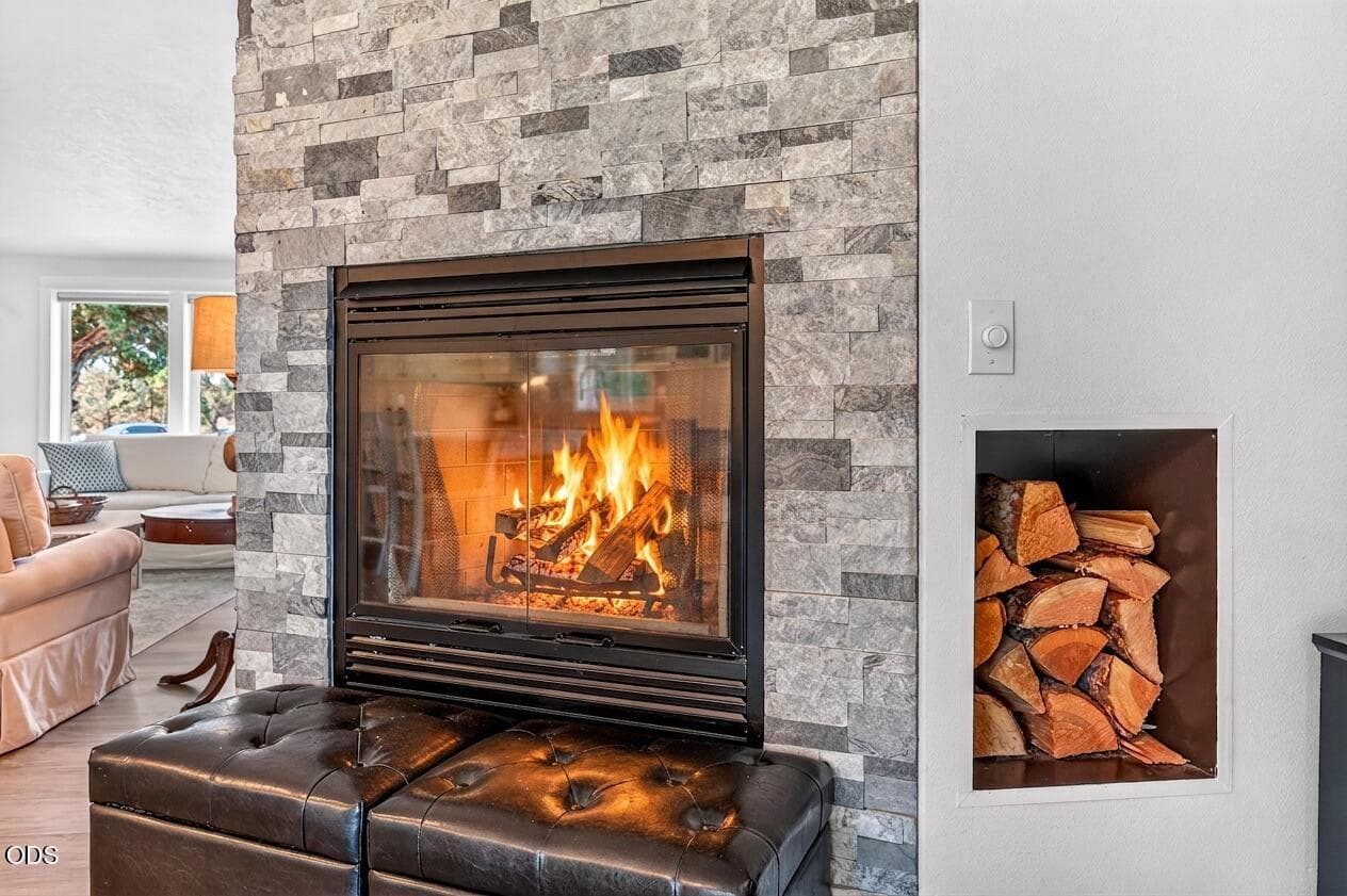 Wood burning fireplace