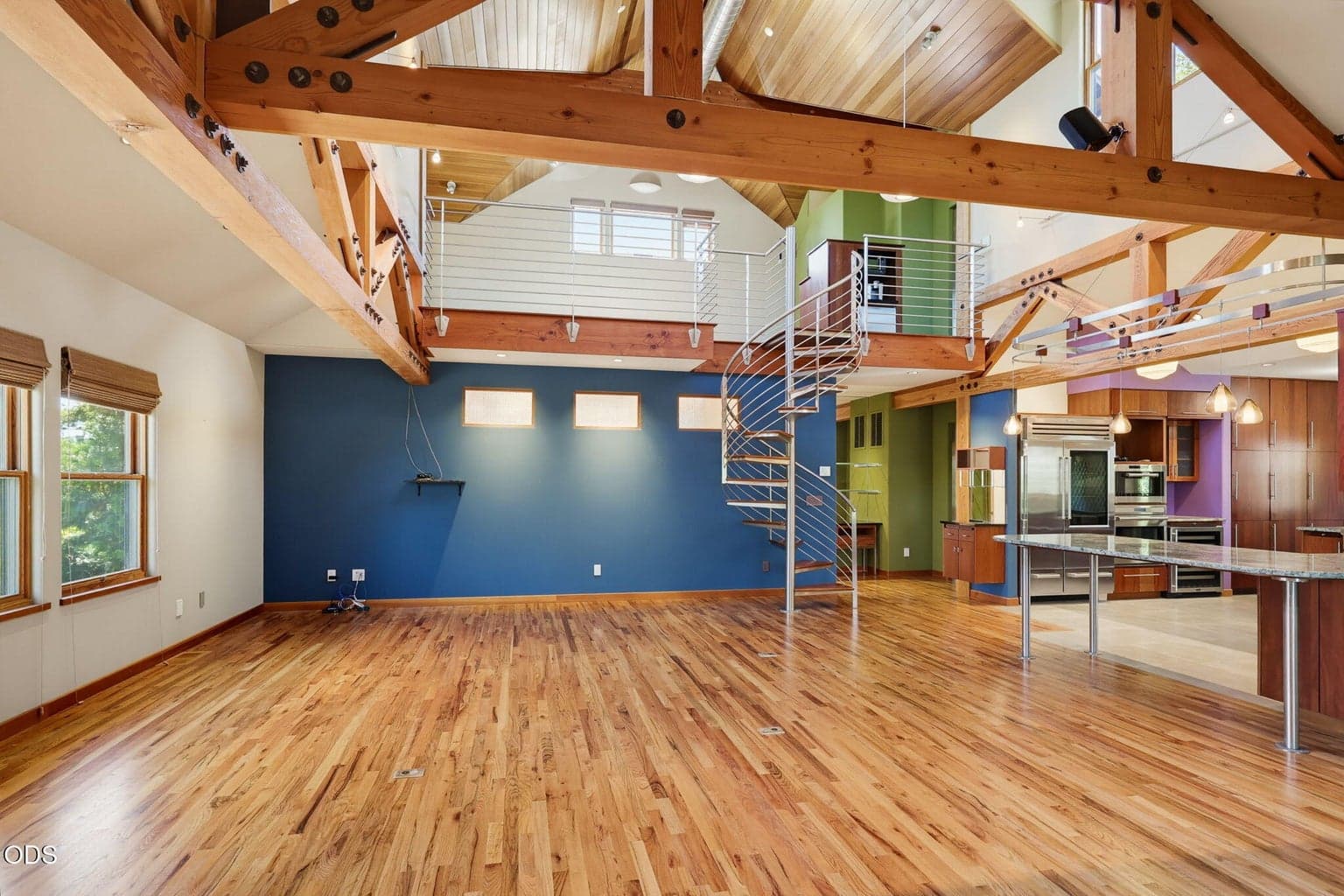 vaulted, exposed beams