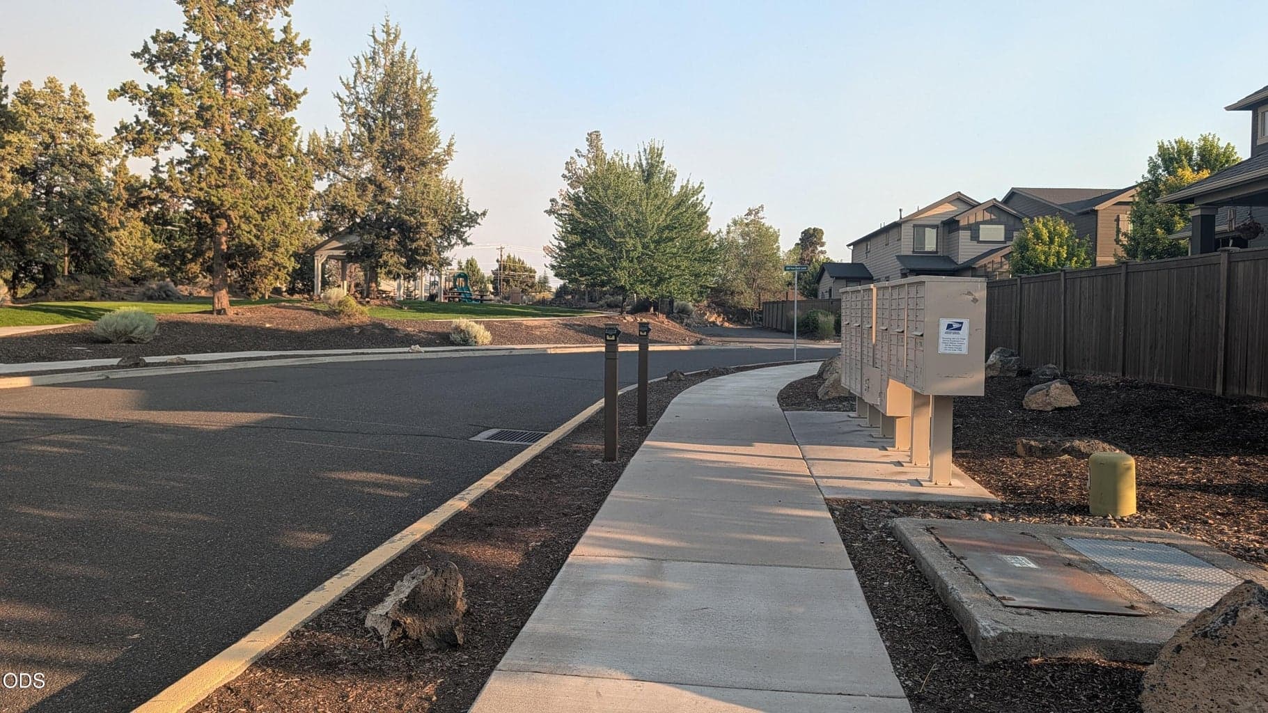 HOA mailbox bank, park with playground and gazebo and trail access