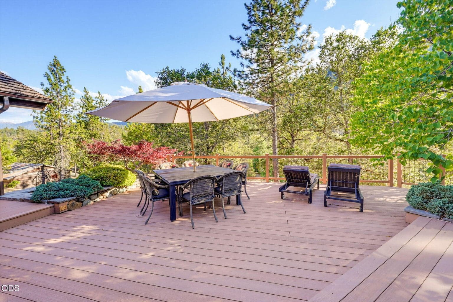 The deck provides a perfect area for entertaining or relaxing