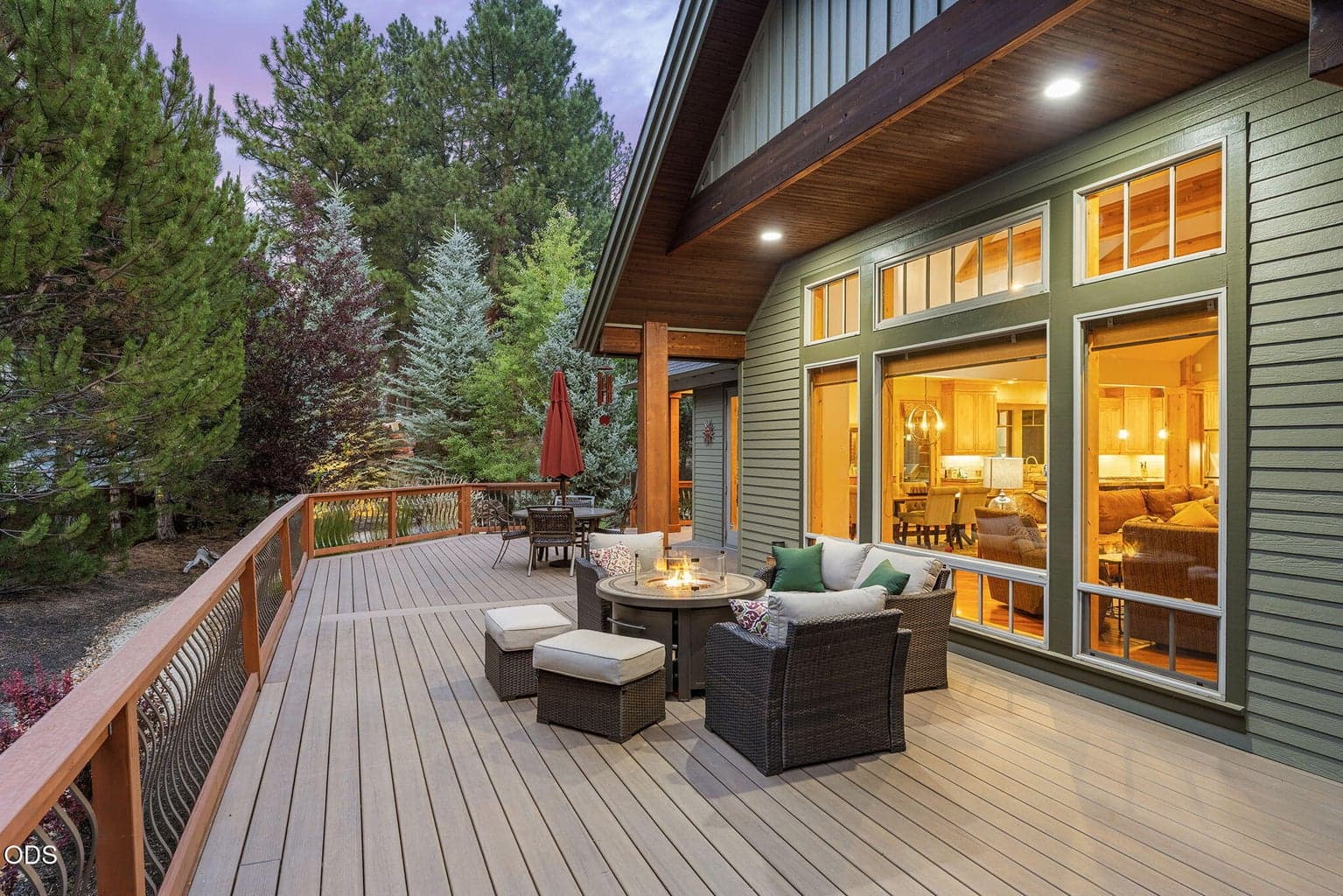 Original wood deck columns updated with wrapped cedar.
