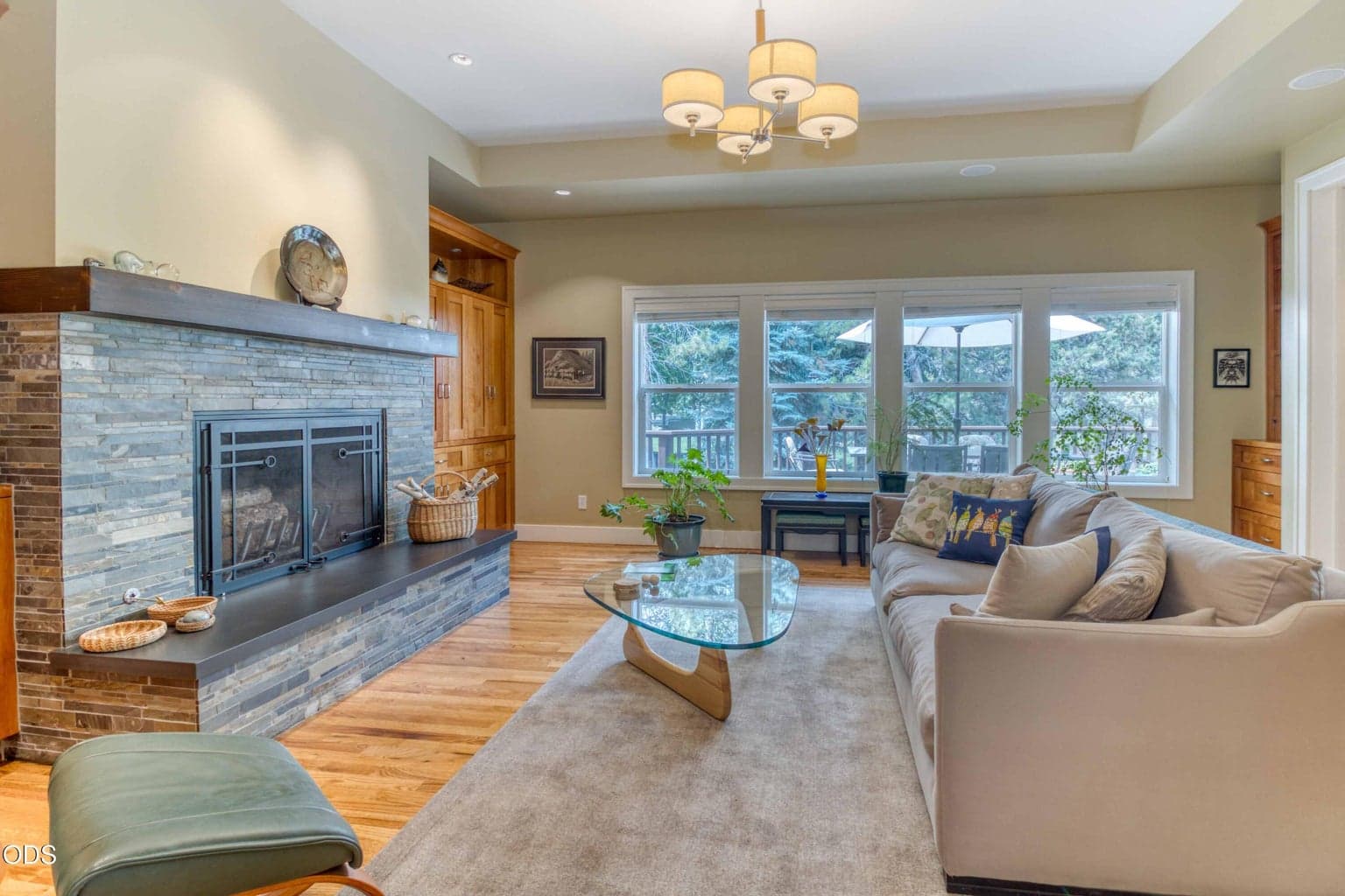 Living Room with Wood Burning Fireplace