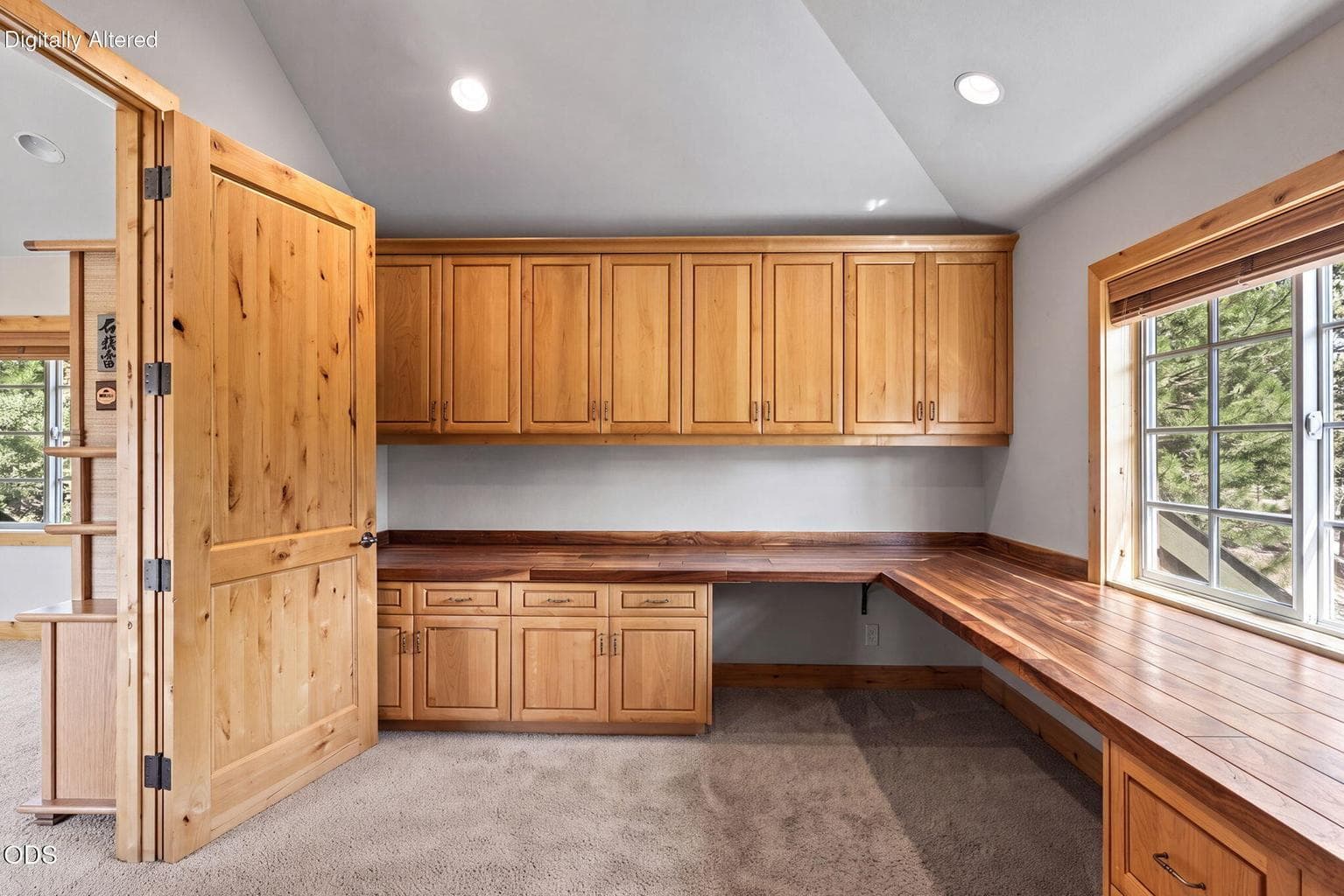 AI enhanced view of the office desk and cabinetry.