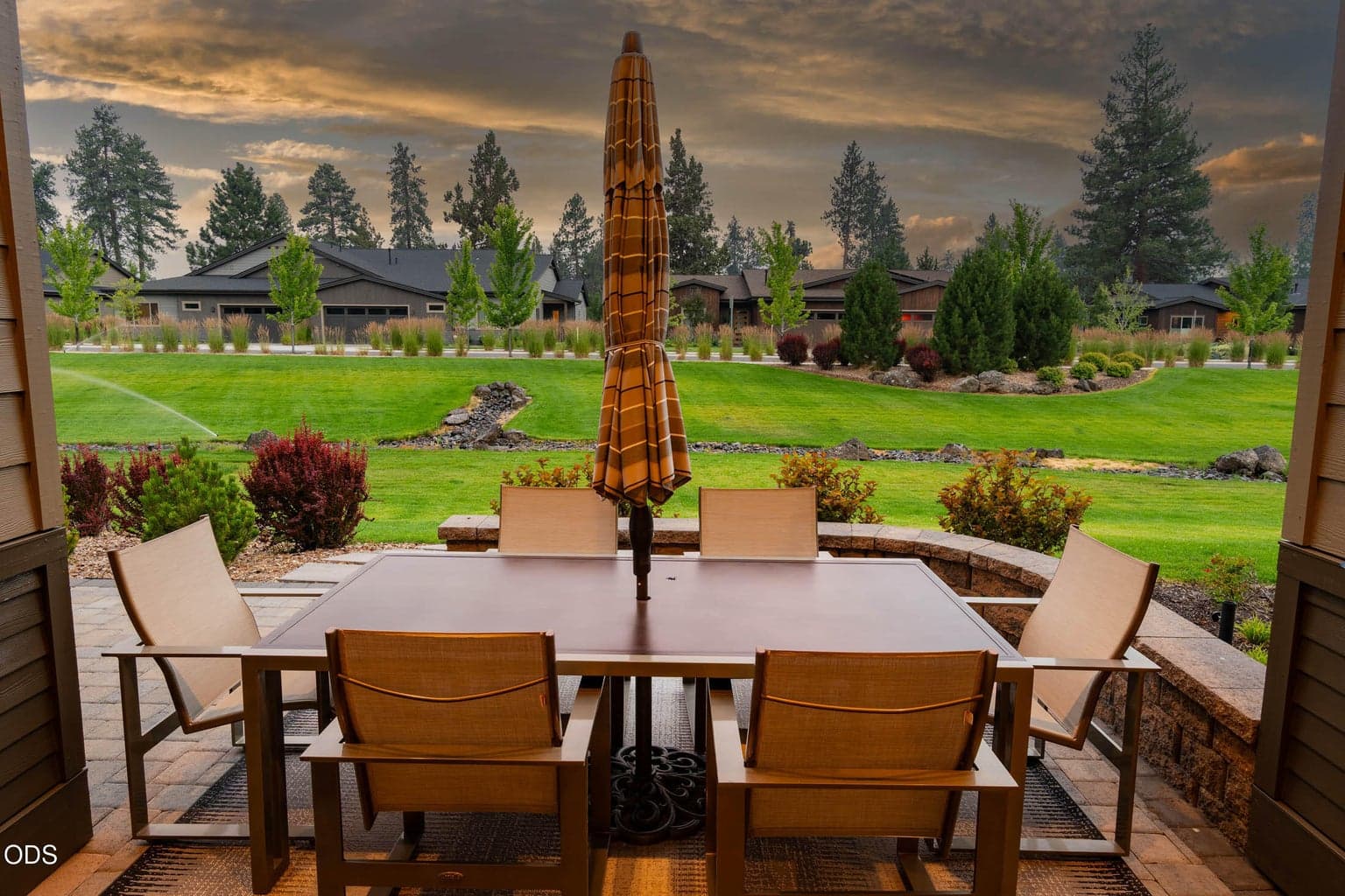 Back patio overlooking the open green space