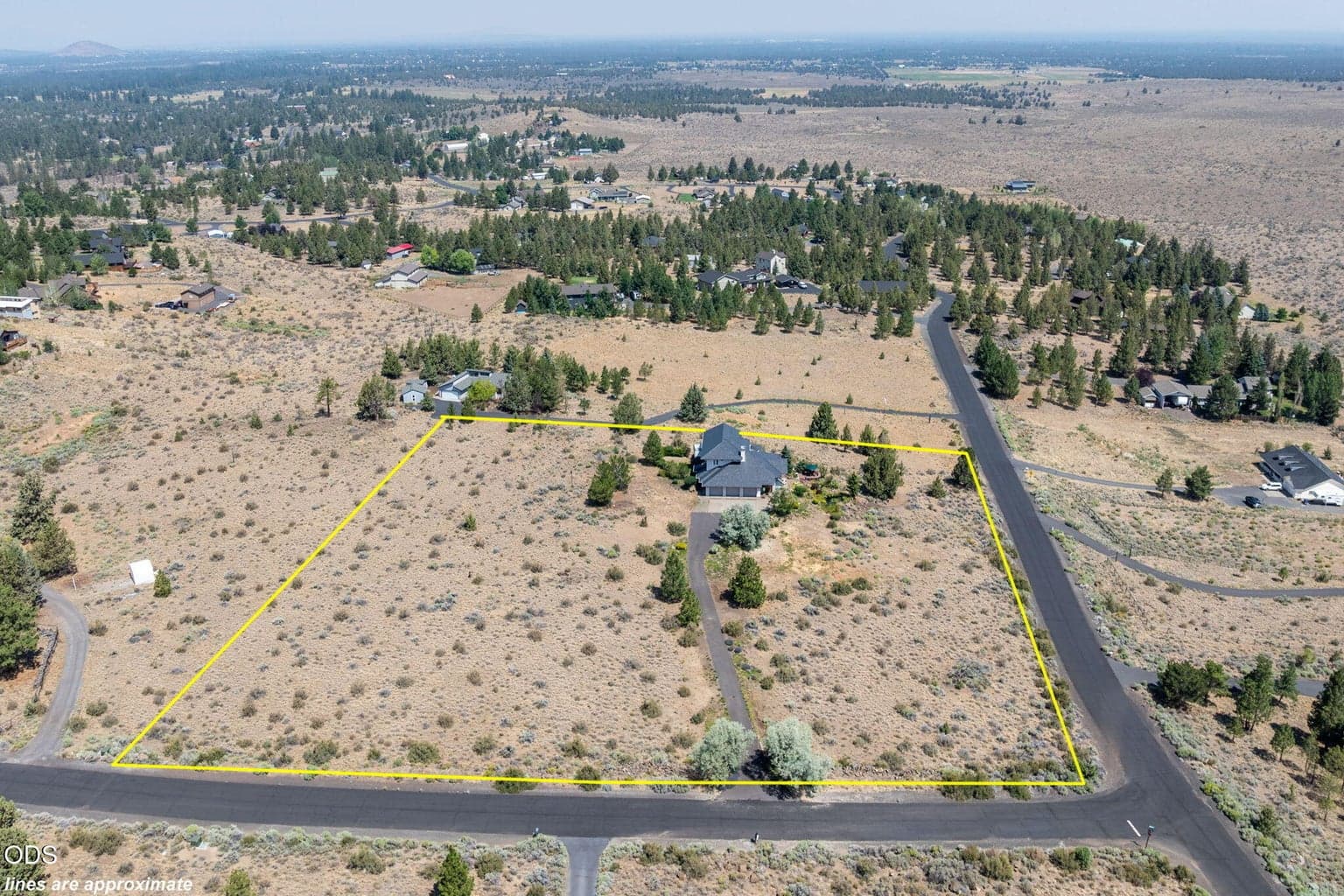 The sale of this property includes 2 tax lots. One with the home is 2.04 ac and the 2nd lot is bare land and is 2.17 ac The yellow line shows both lots