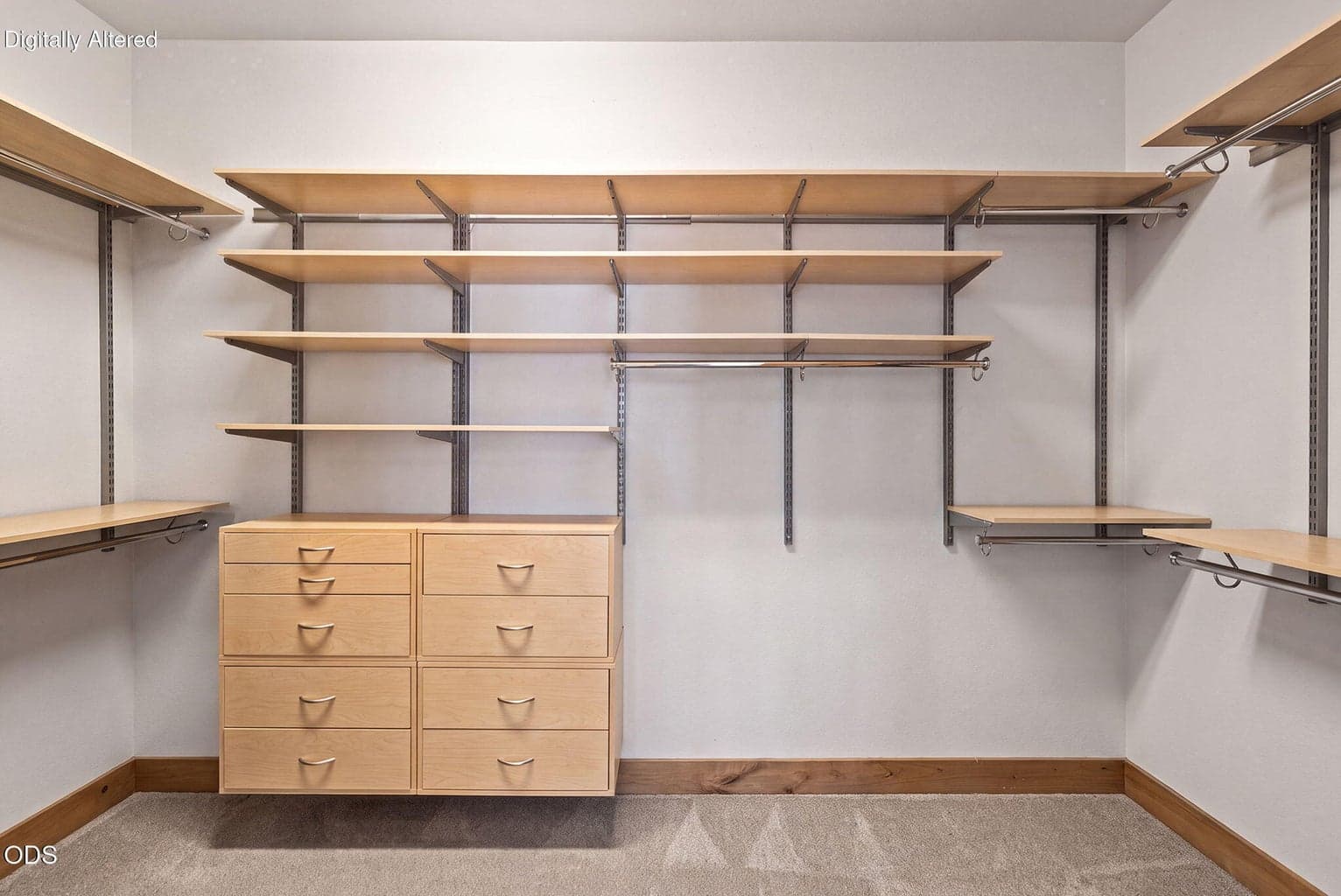 AI enhanced view of the primary ensuite closet.