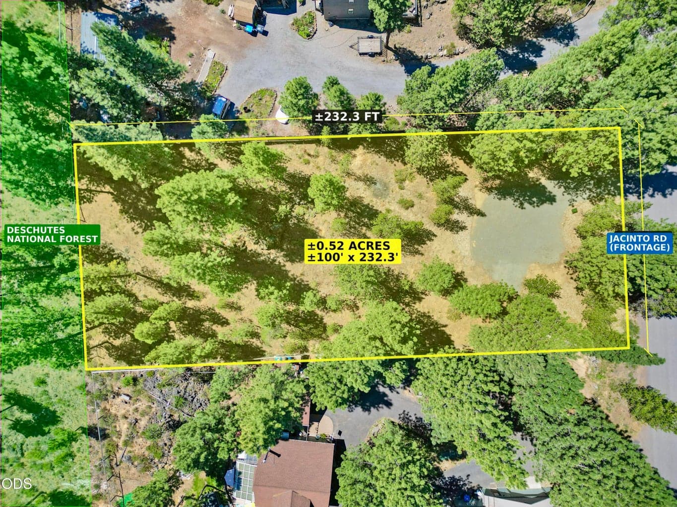 ±100' x 232.3' of forested Central Oregon land, with easy Jacinto Rd frontage and the Deschutes National Forest as your backyard neighbor.