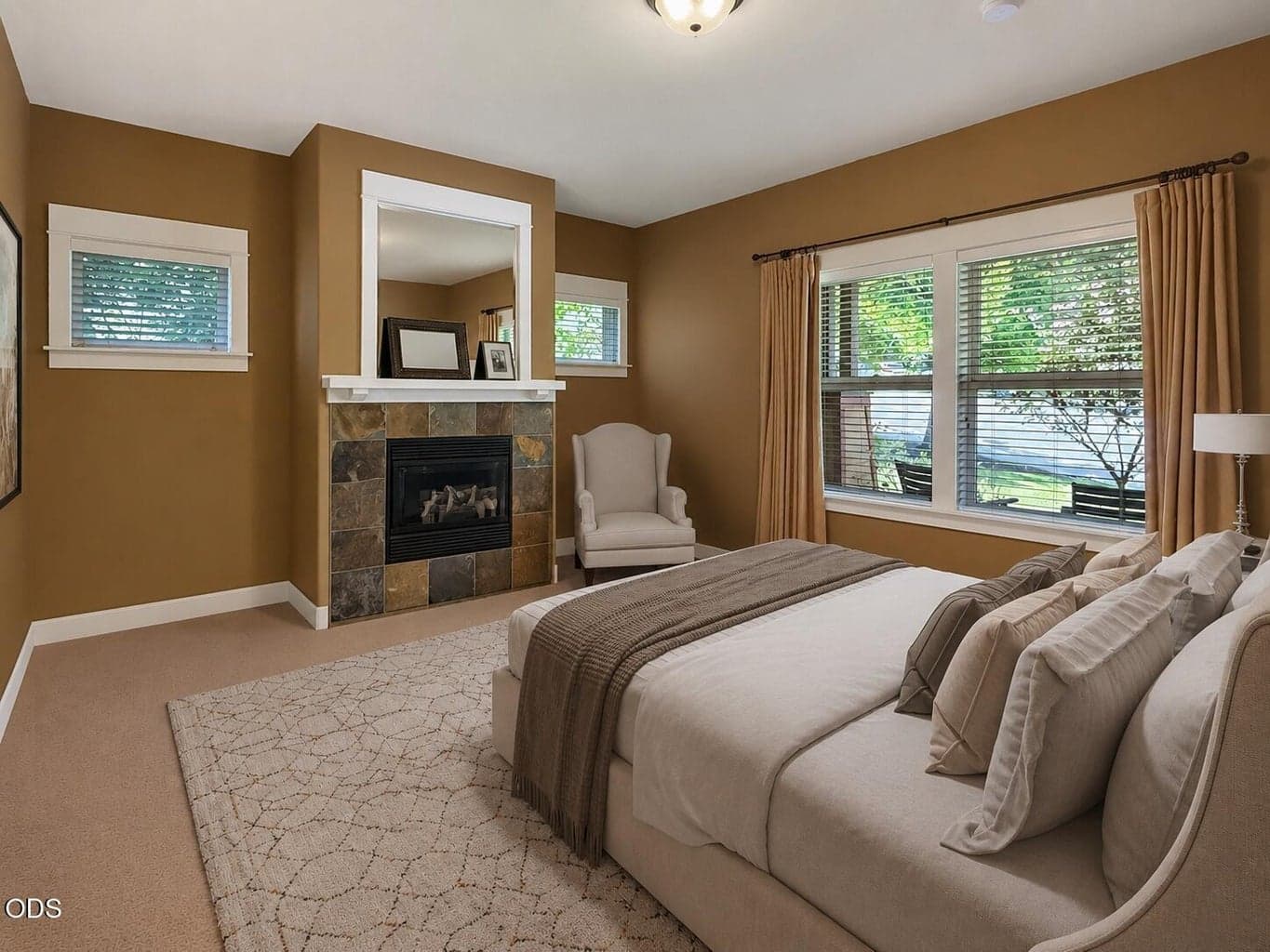 Digitally staged with furnishings.