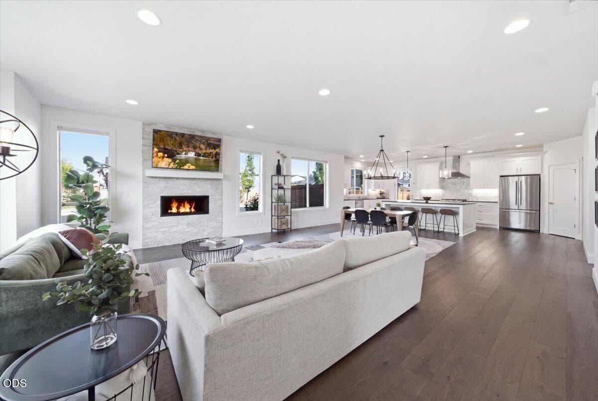 Open floor plan flows from the great room, through the dining and into the spacious kitchen.