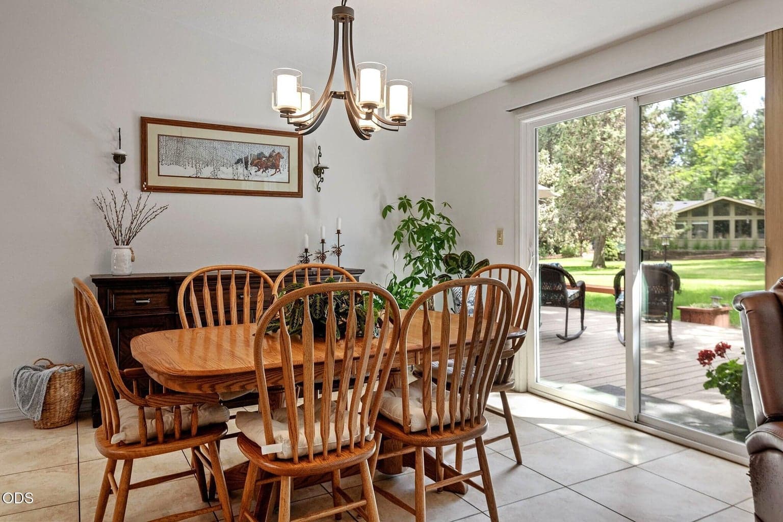 Dining area with sliding glass doors to back deck
