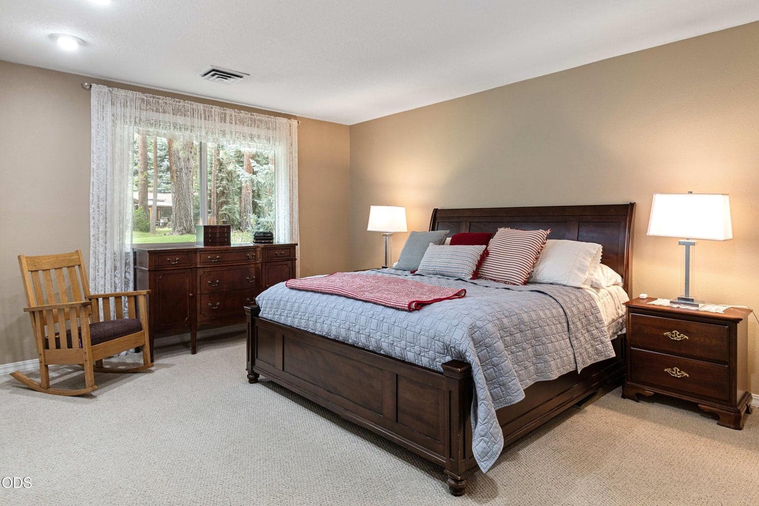 Primary bedroom has room for a king size bed