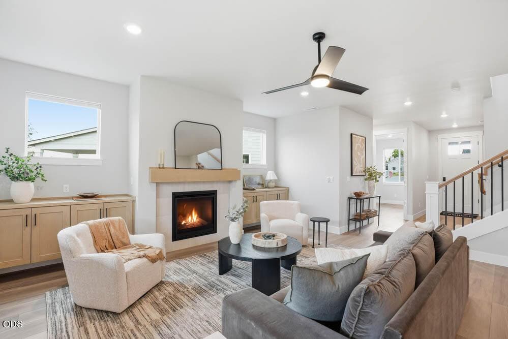 Great Room. Photos have been virtually staged.