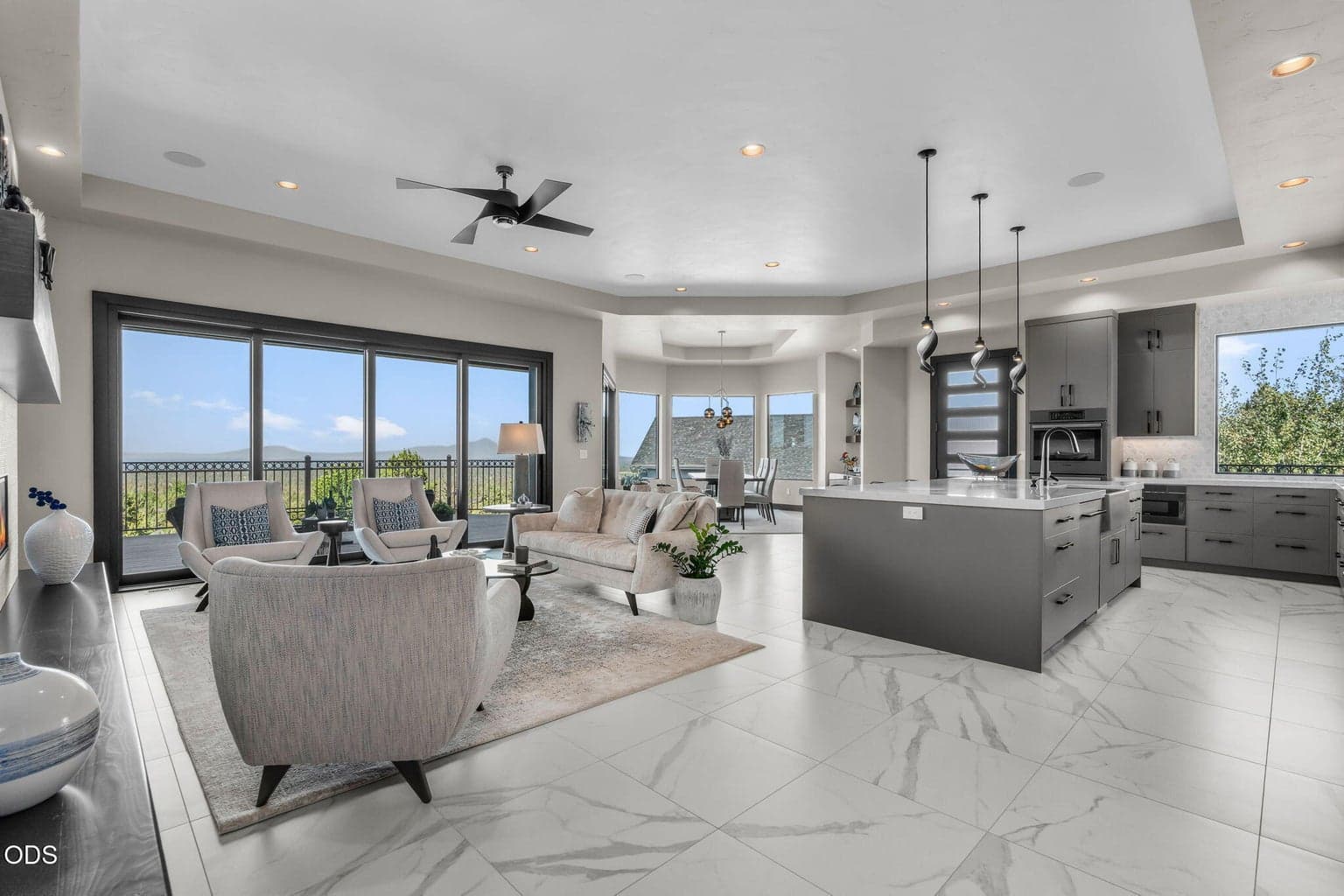 Expansive open floor plan with walls of windows to take in the view.