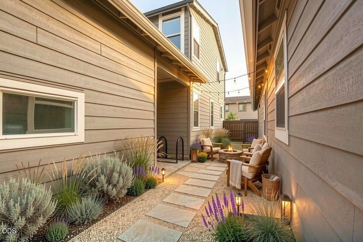 AI version of a lovely option for a fenced side yard.