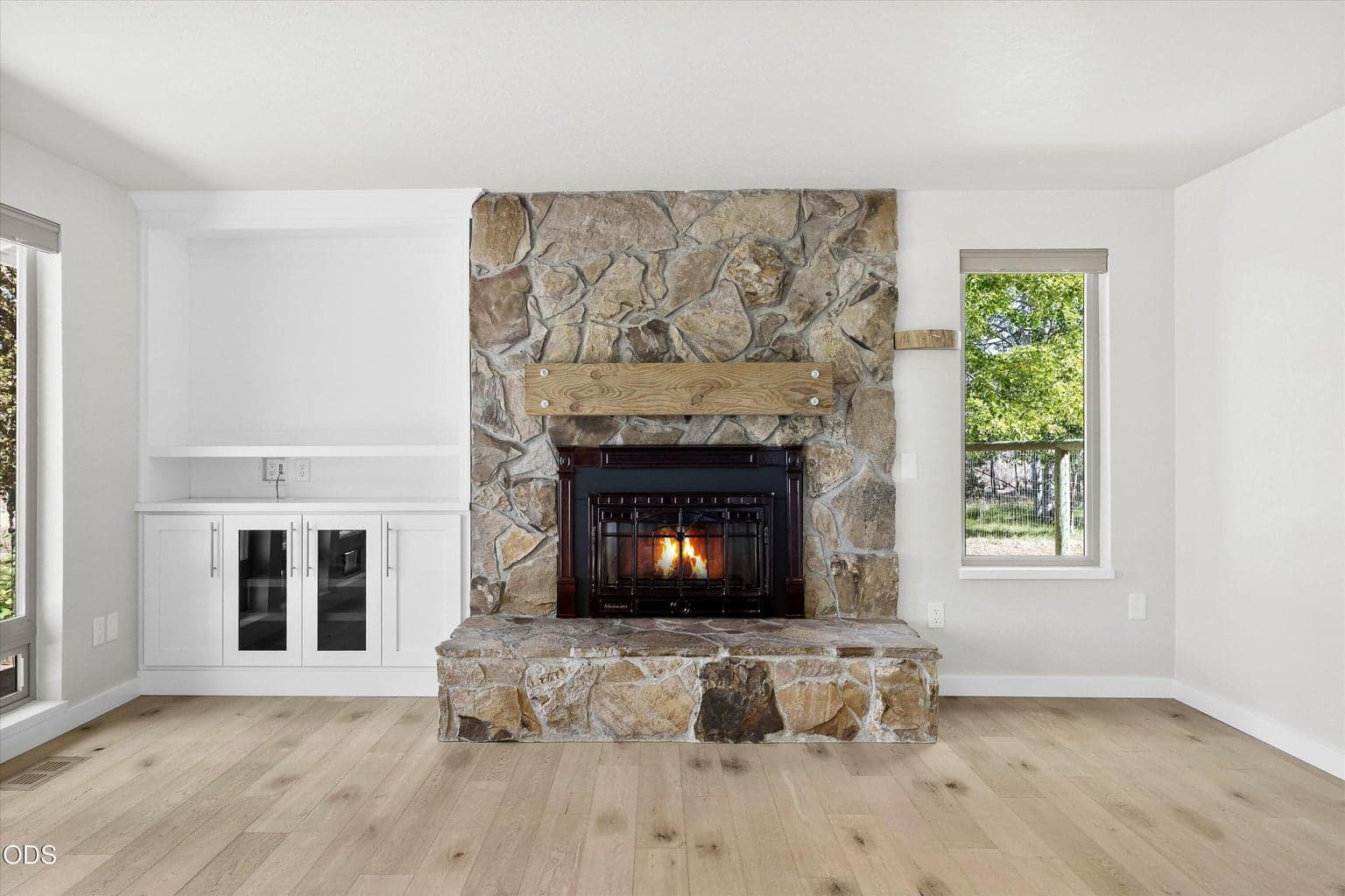 A propane fireplace for easy ambiance.