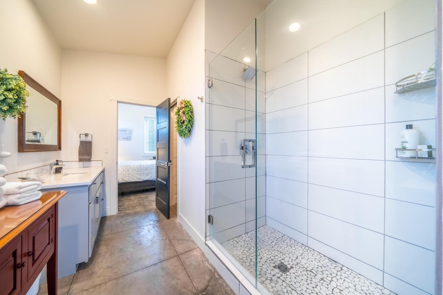 Large Jack and Jill tiled shower