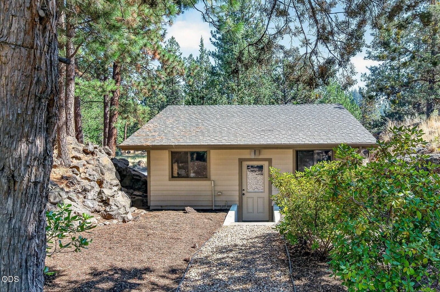 Front view of the detached garage
