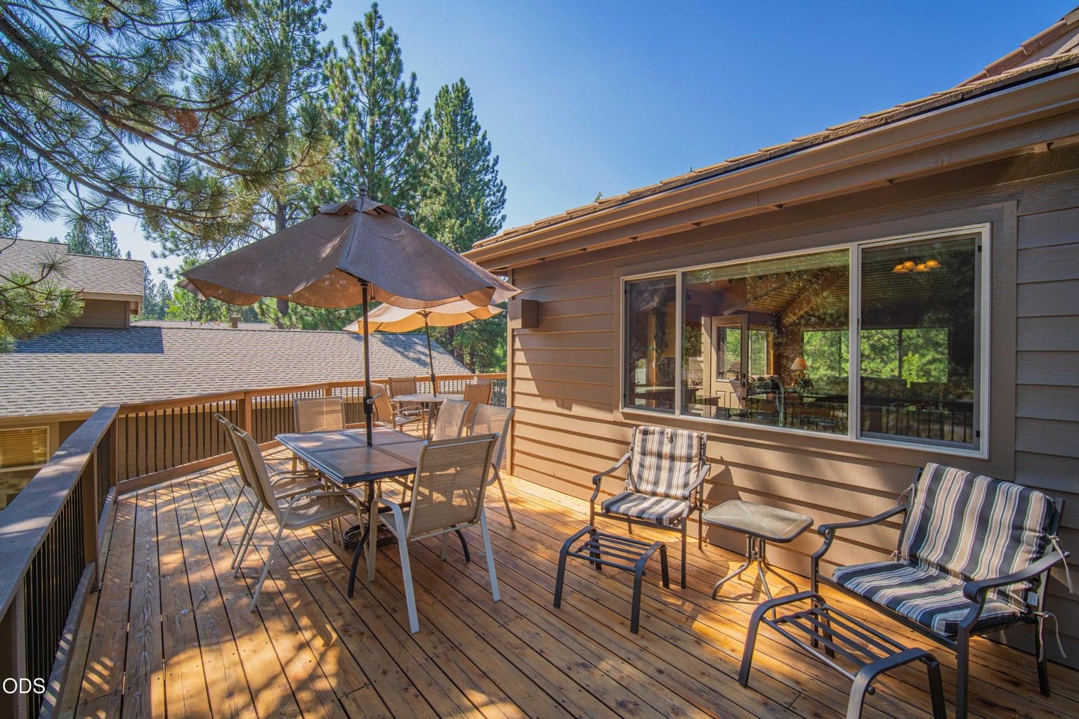 Multiple seating and dining areas create plenty of room to enjoy Sunriver's outdoor lifestyle.