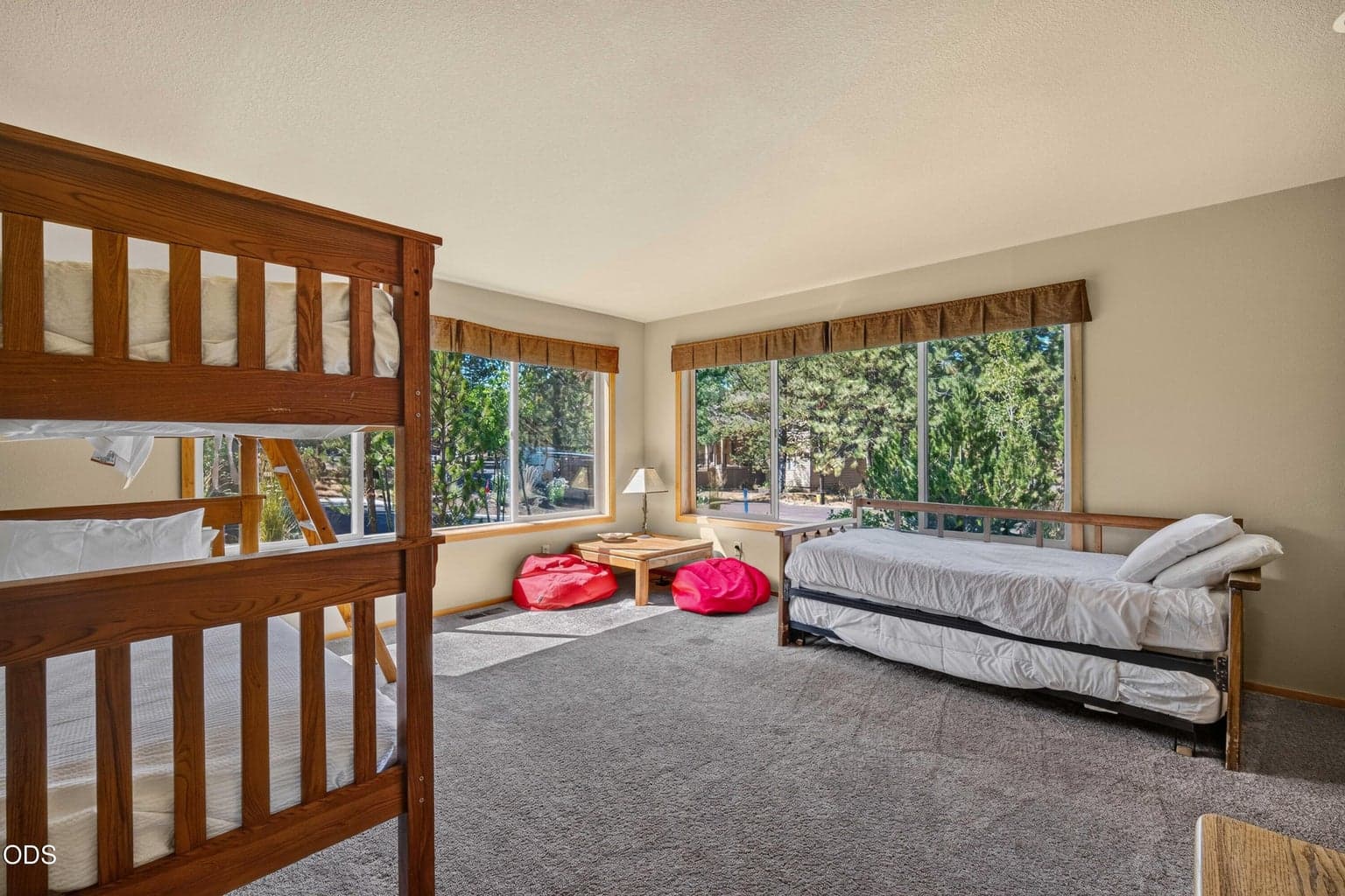 A spacious bunk room creates a fun, flexible place for younger guests, friends or extended family.