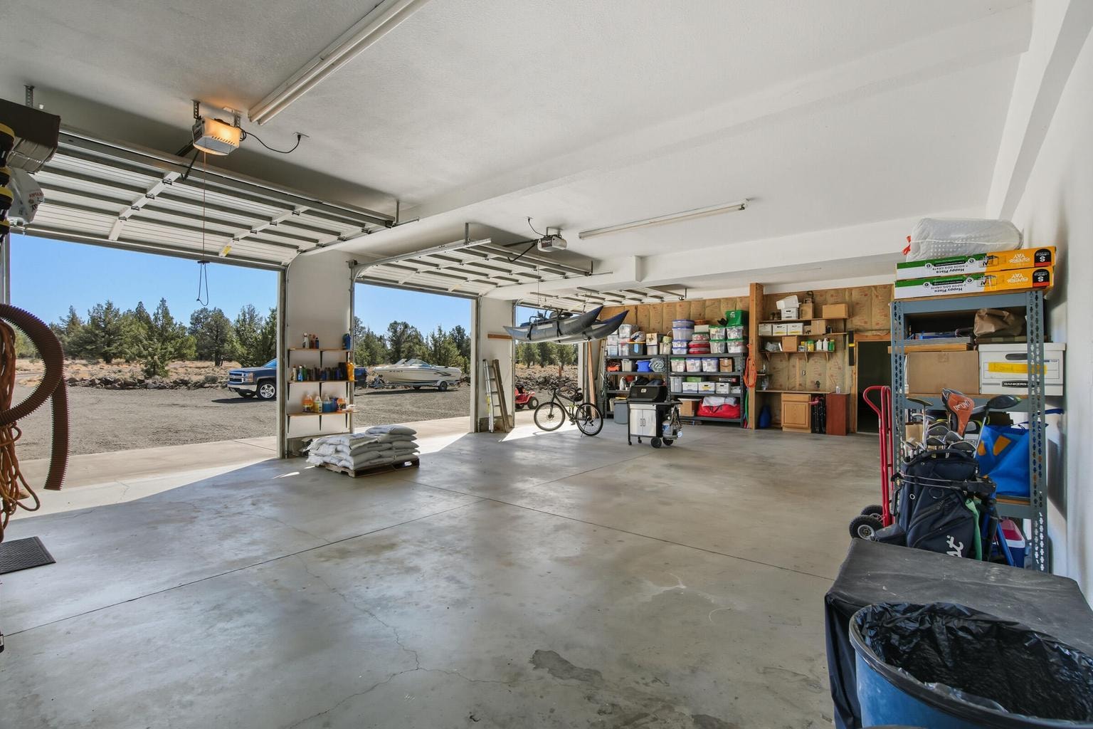 deep garage with 3 bays