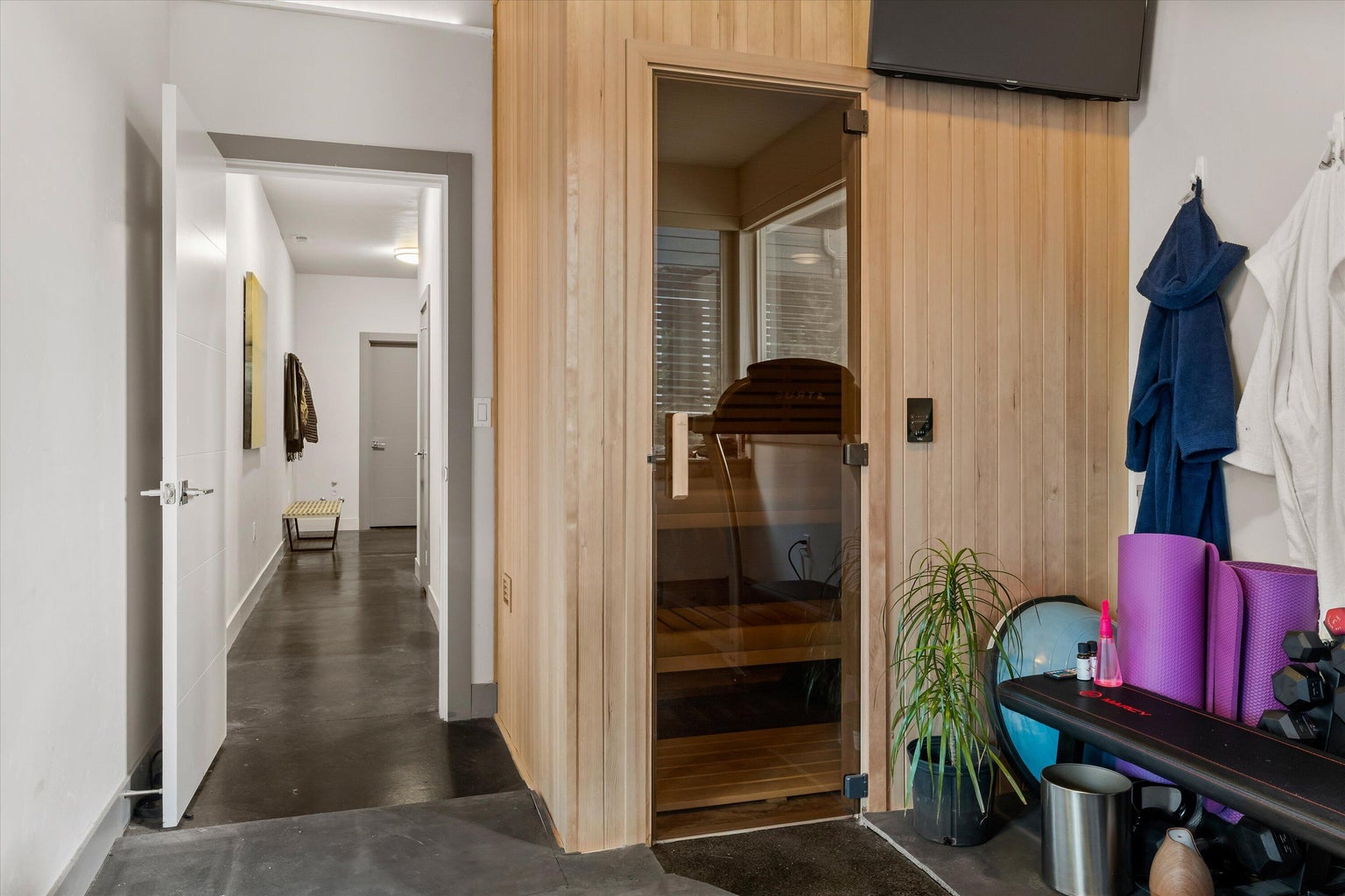 Home gym with custom sauna