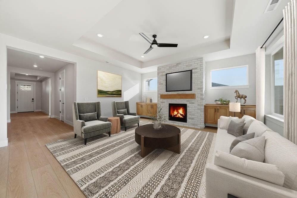 Great room with virtual staging.
