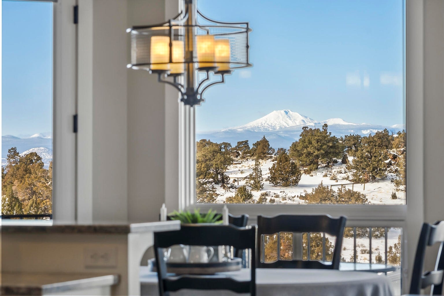 View of Mt. Bachelor and Spirit Rock from kitchen dining area.