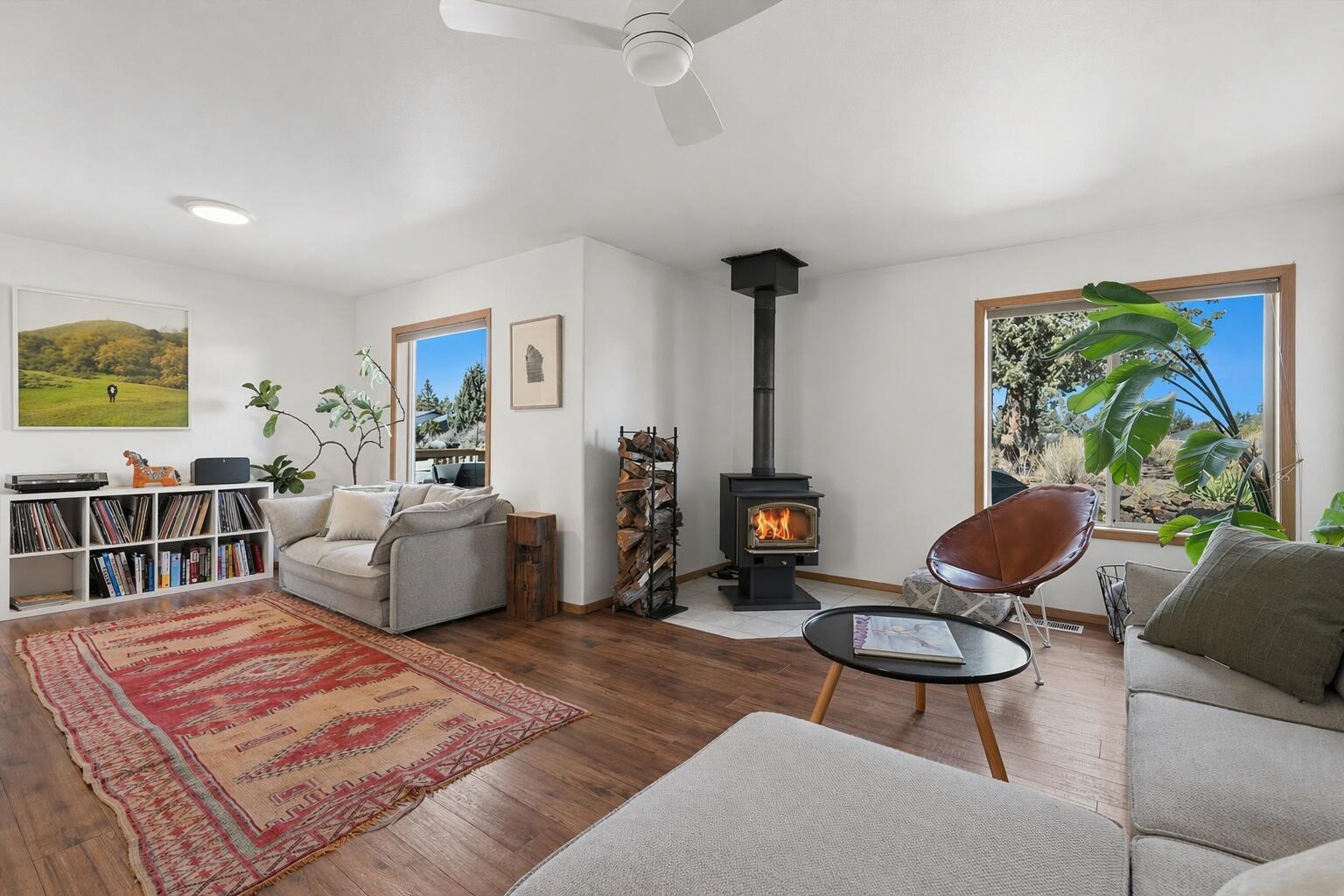 Living room with wood burning stove