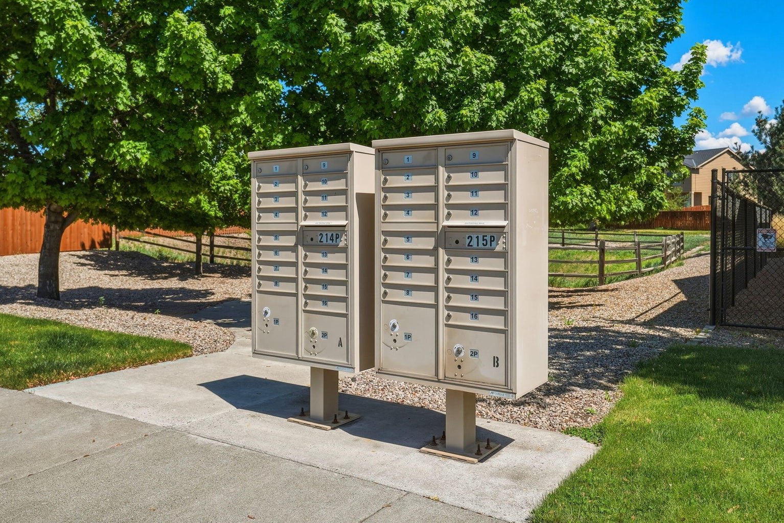 Mailbox bank at corner