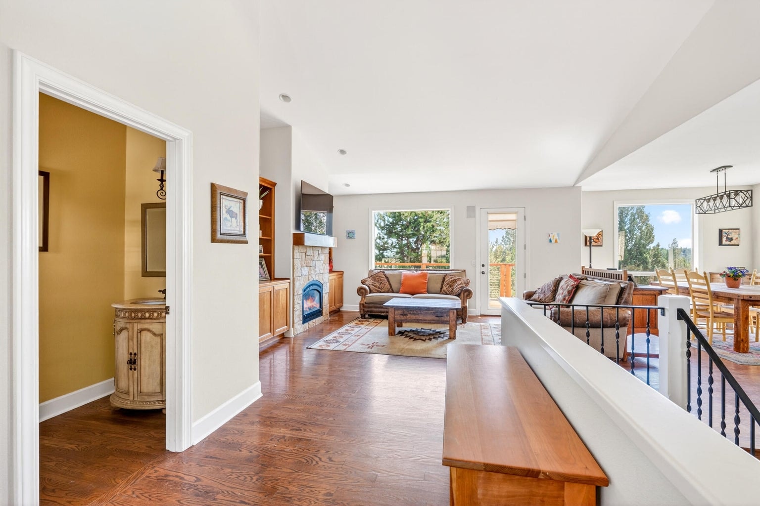 1/2 bath to the left, stairs to the right