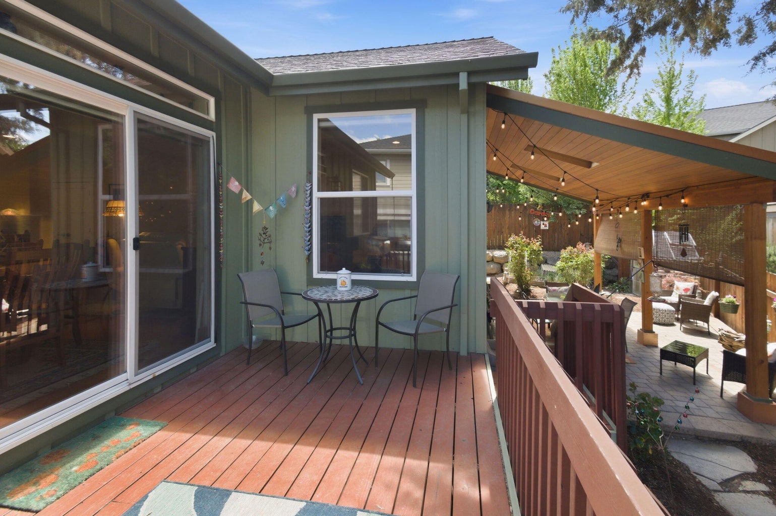 Sunny backyard deck.