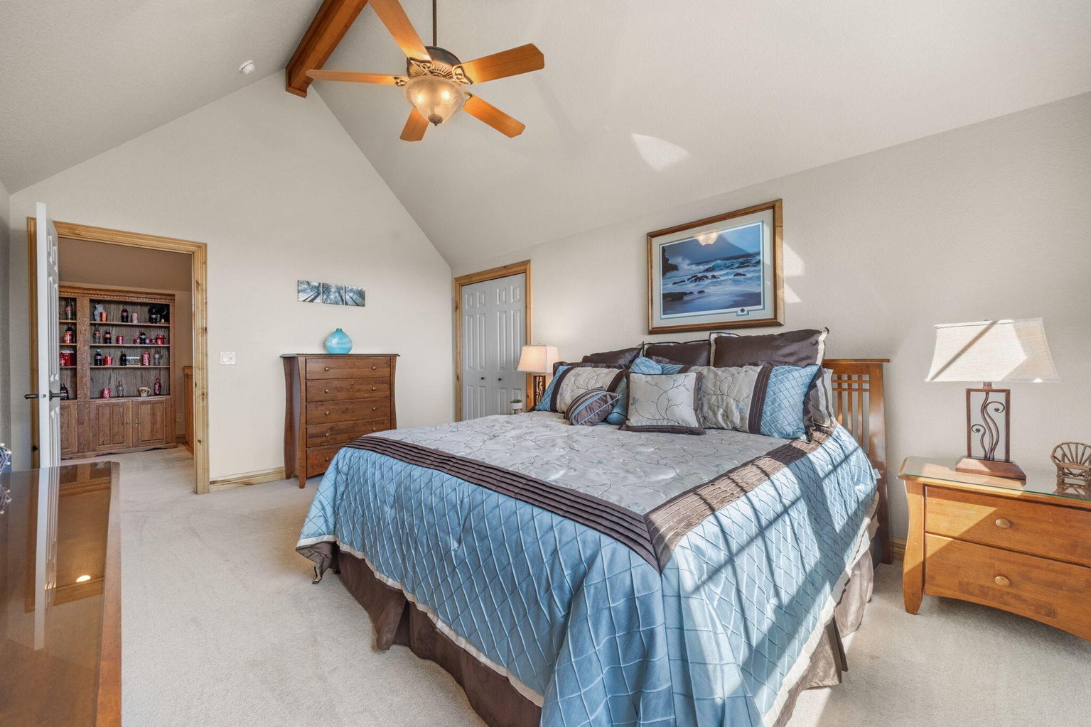 Bedroom #3 has vaulted ceilings and ceiling fan
