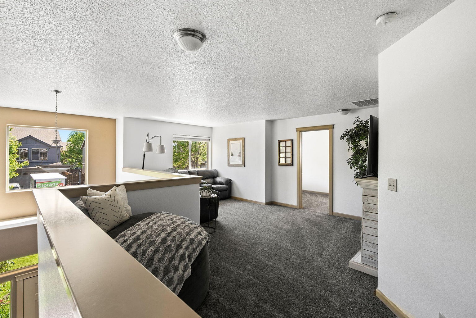 awesome loft/media room at the top of the stairs