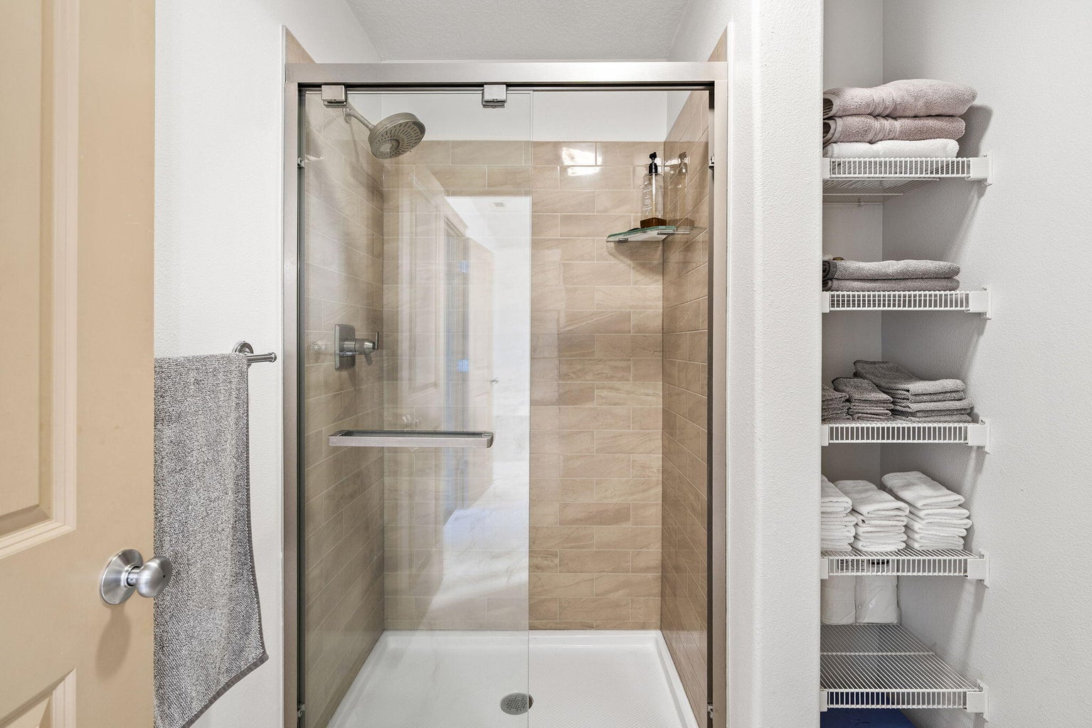 updated primary shower with separate toilet