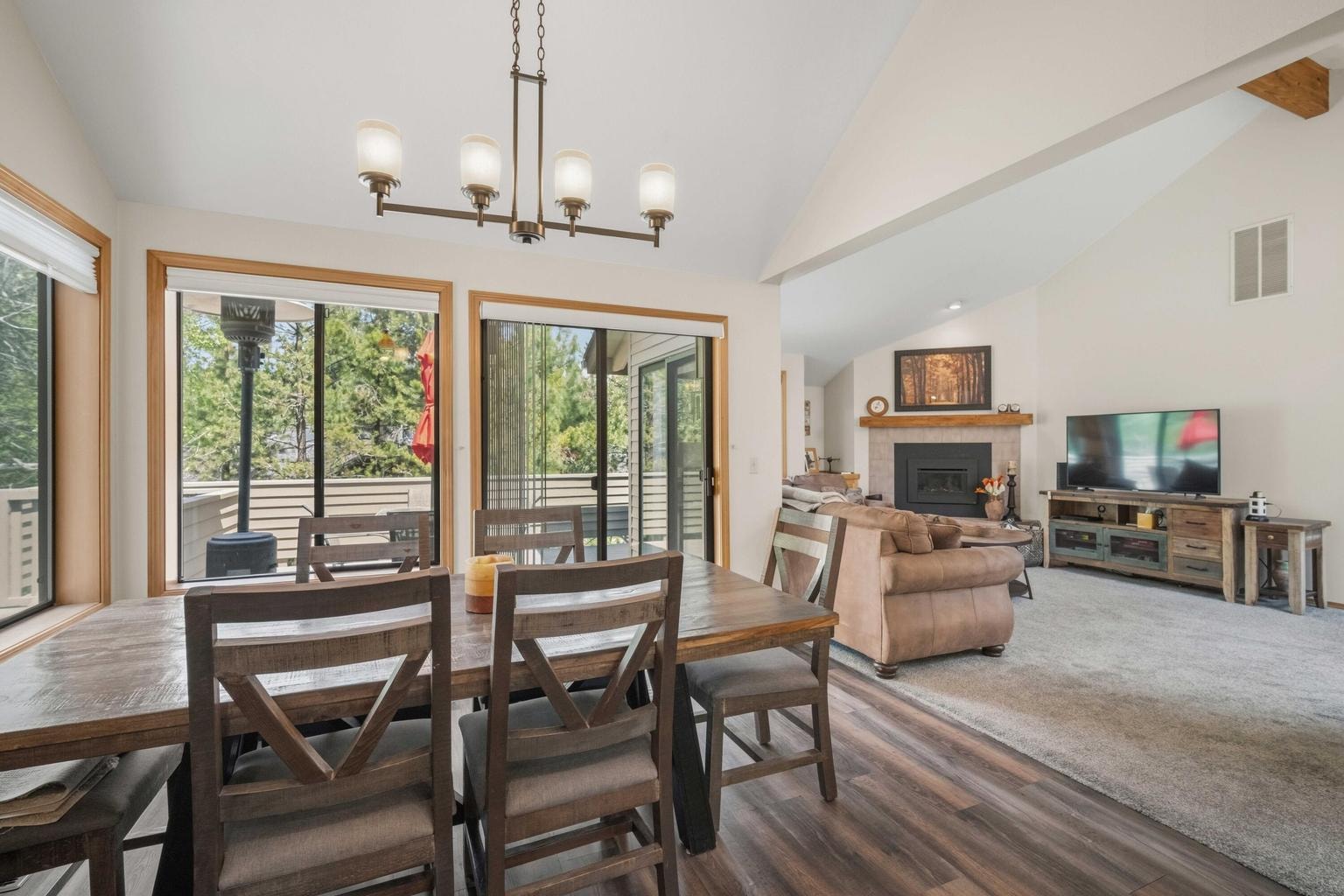 Dining area opens to the great room and upper deck for relaxed Sunriver living.
