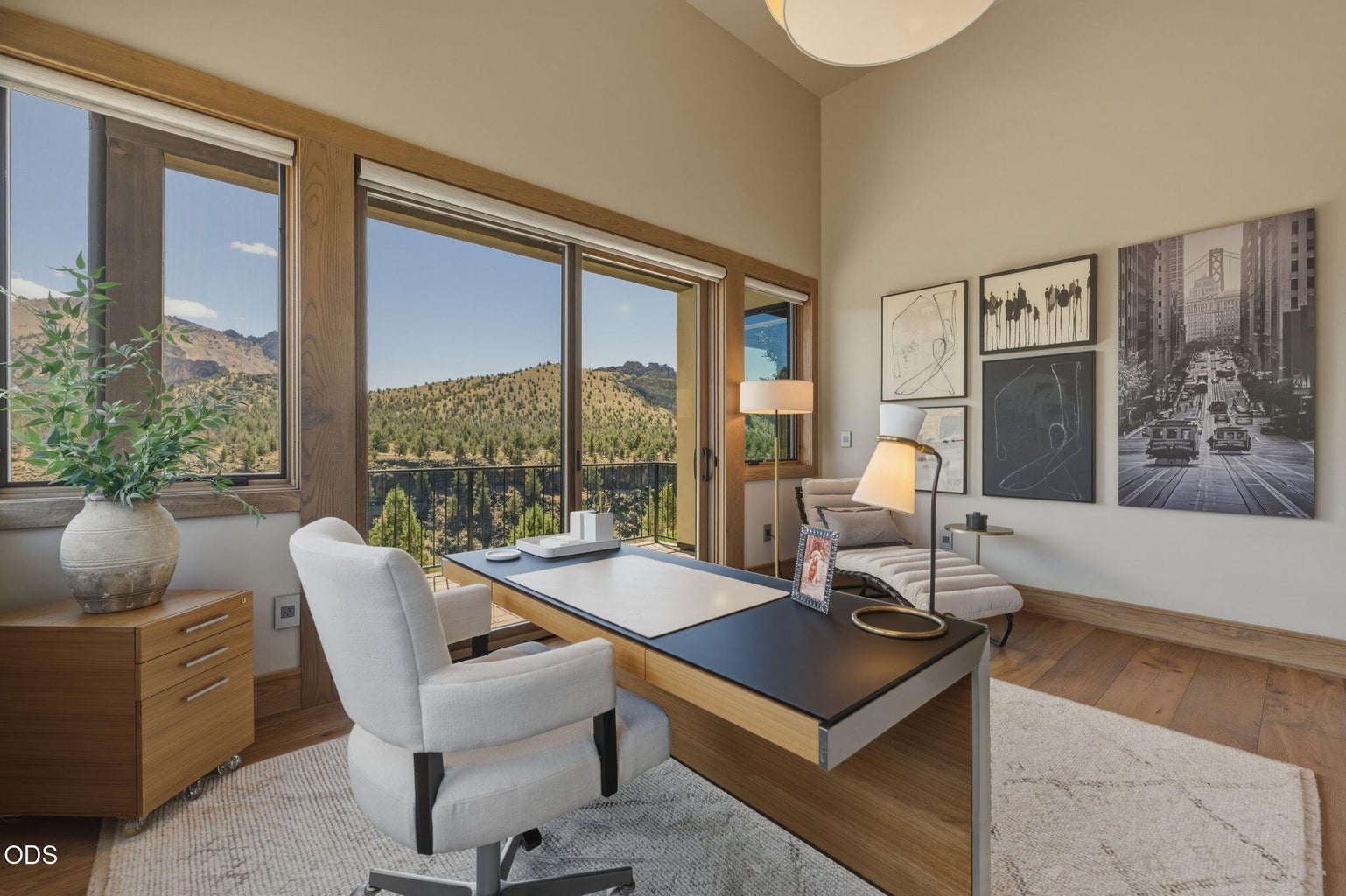 Private office, desk and seating, balcony access