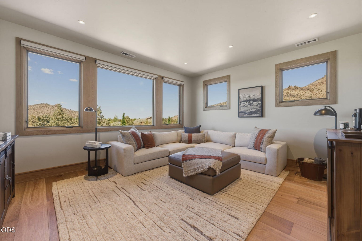 Media room/sitting area, sectional sofa, wraparound mountain views, wet bar