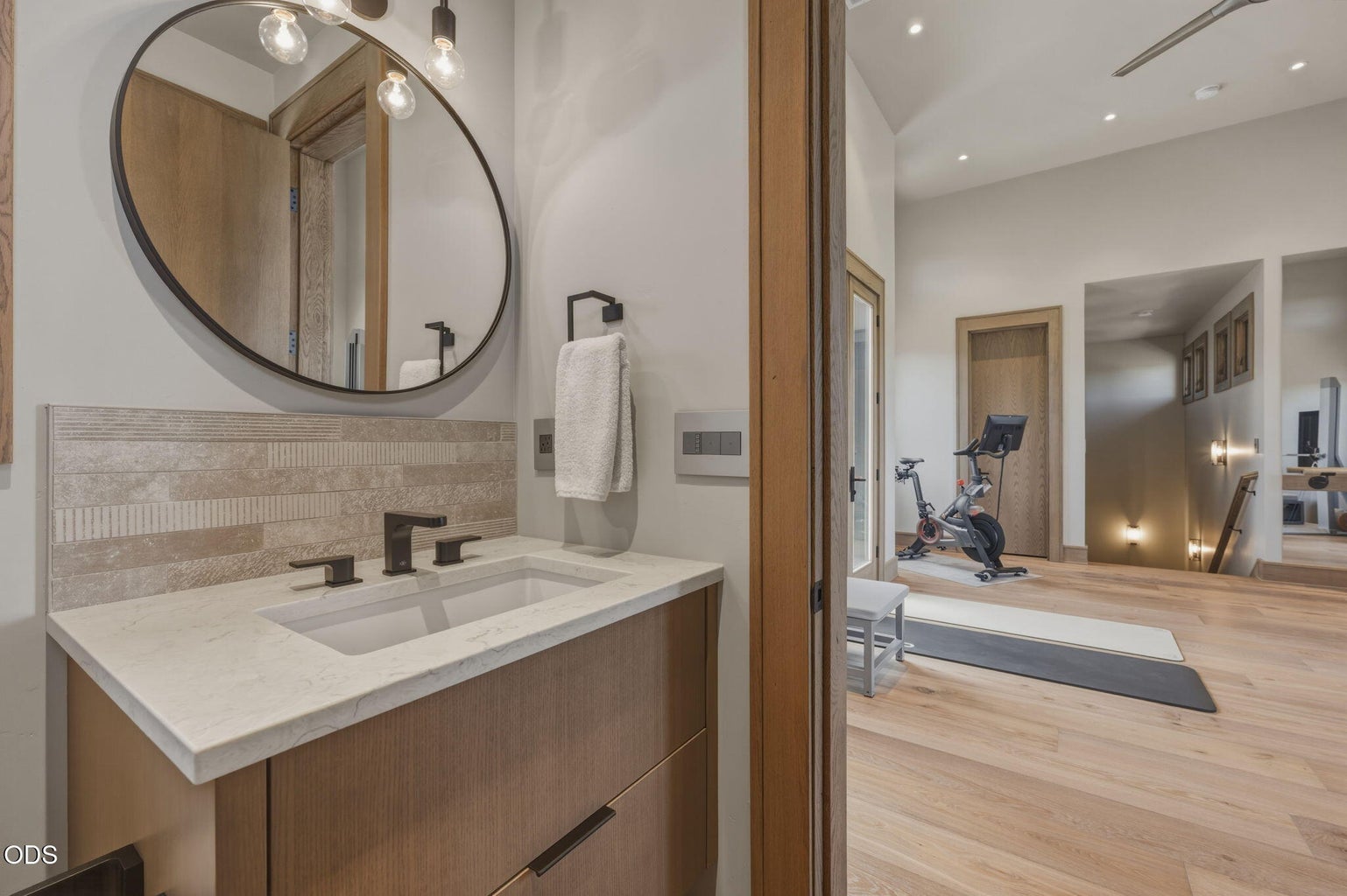 Gym bath, marble vanity