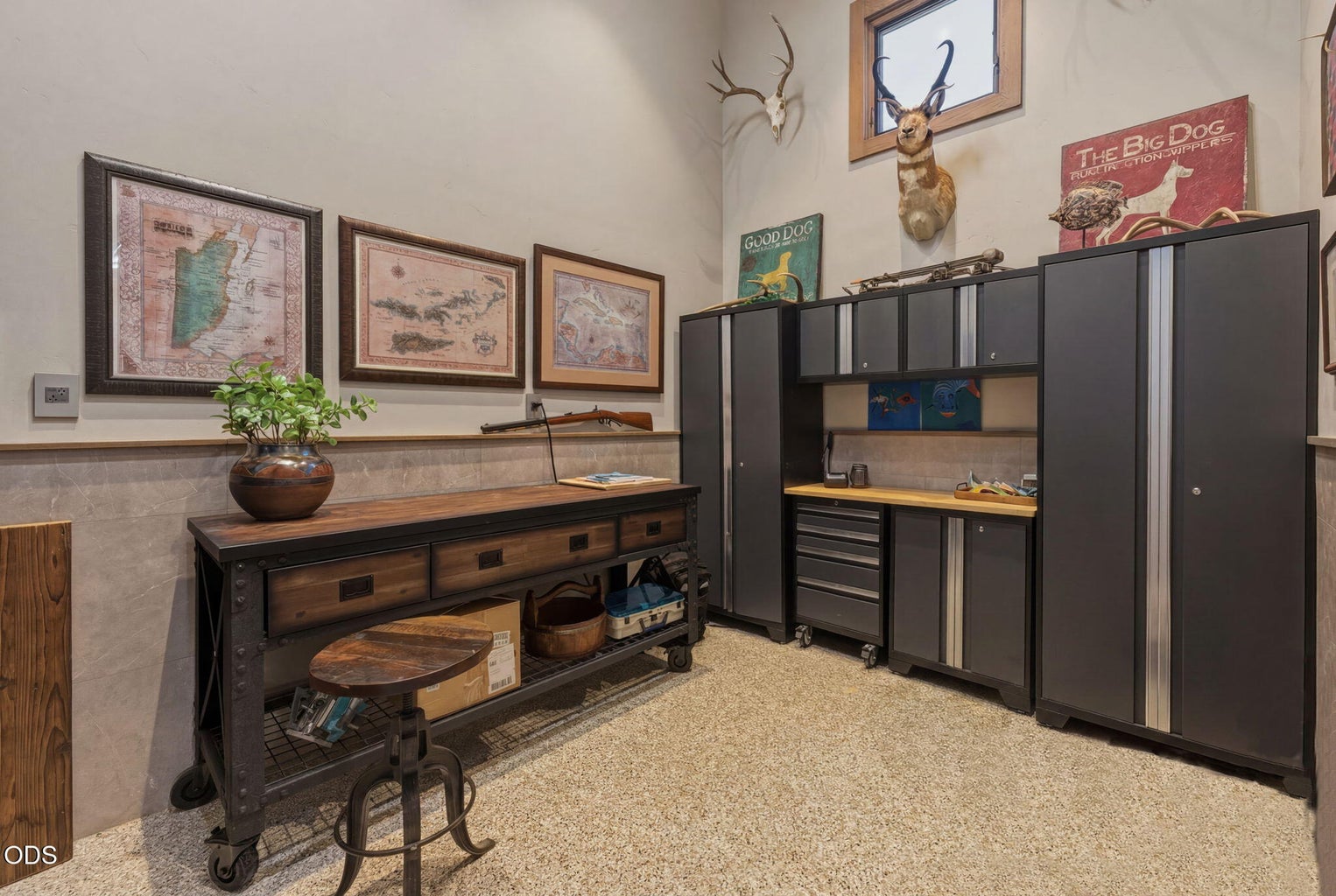 Workshop/hobby room, custom built-in storage, workbench