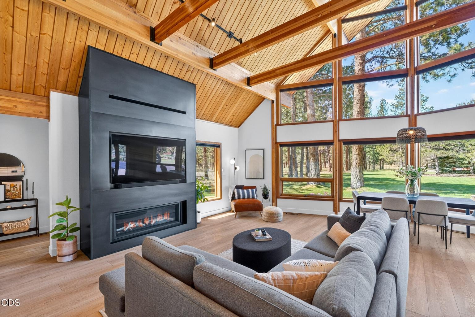 Custom made fireplace designed so the TV is at eye level.