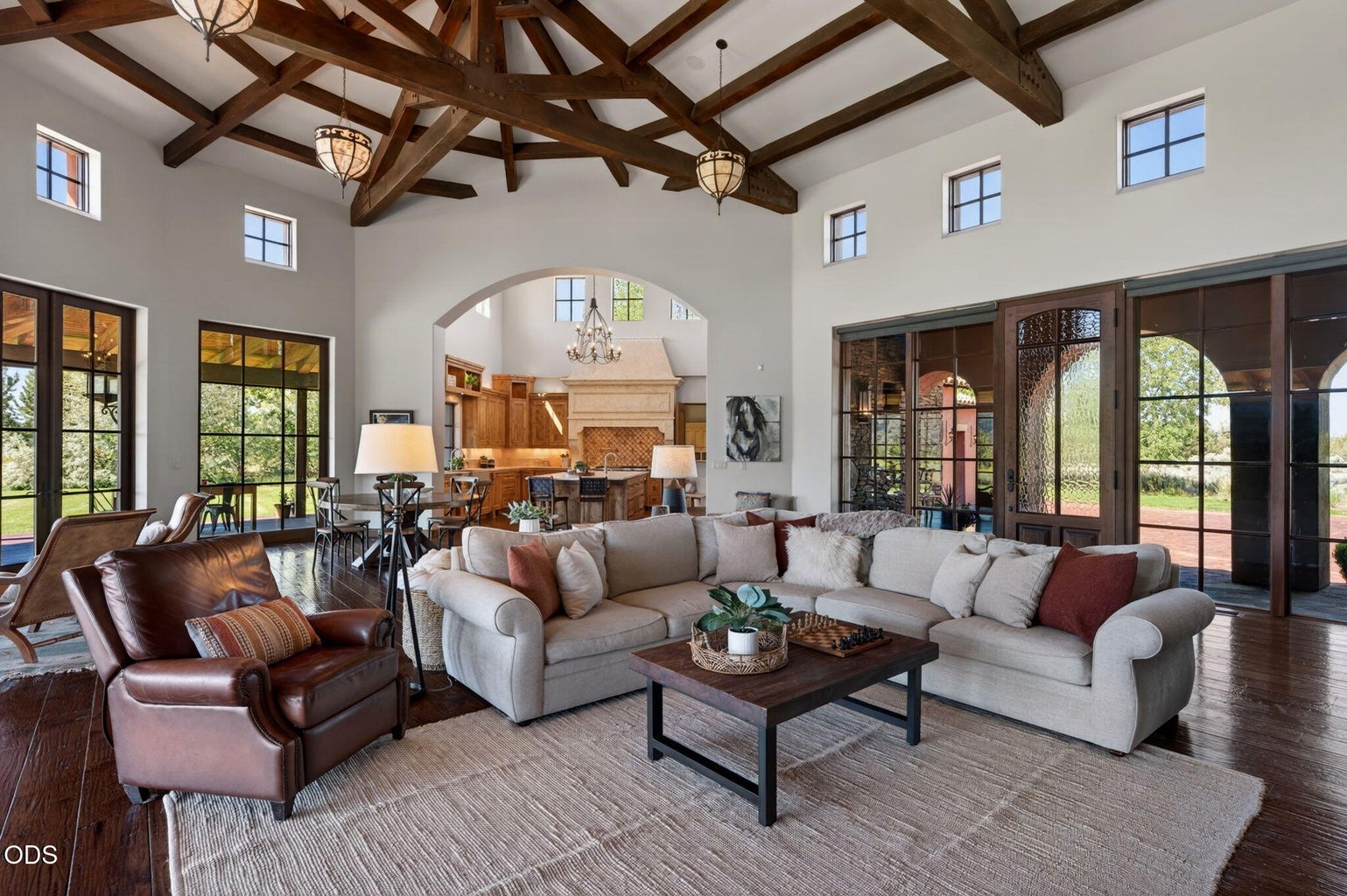 Great room with views of entry and kitchen