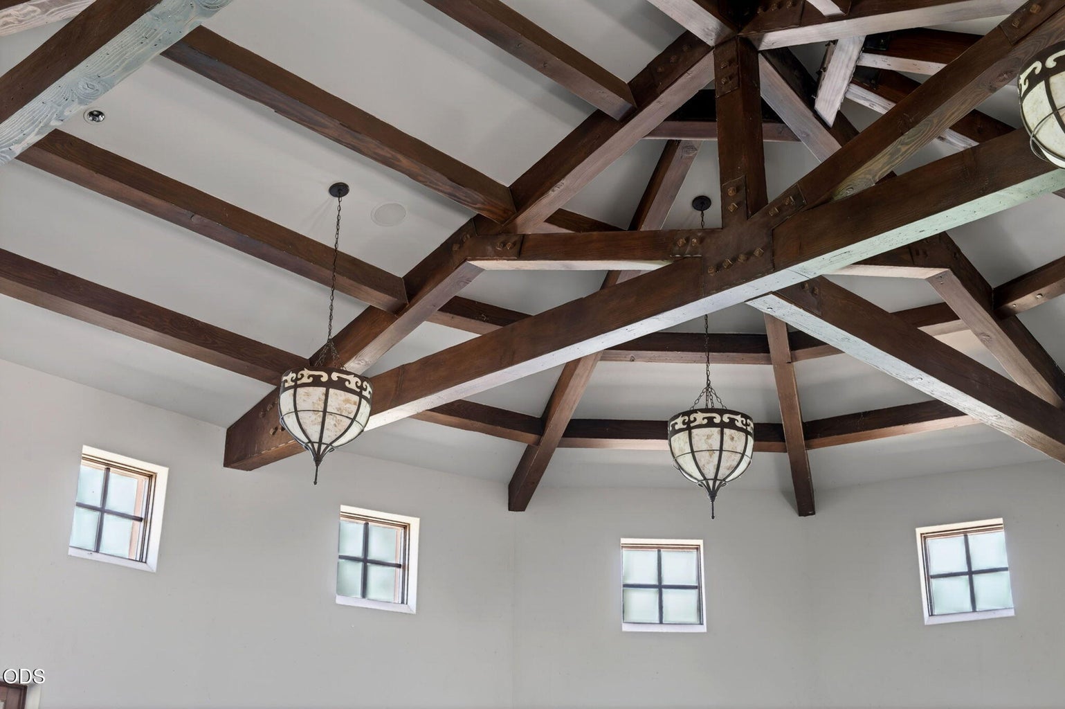Cathedral ceilings w/ wood beam accents