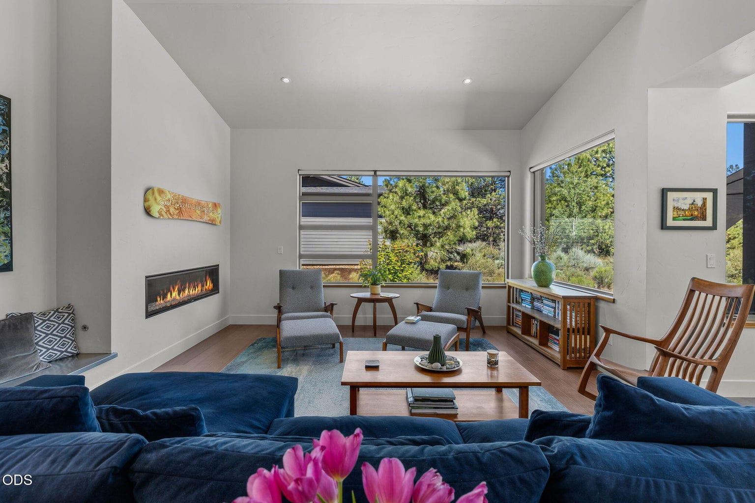 The gas fireplace centers the great room.