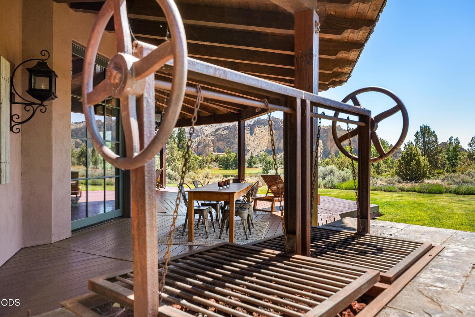 Custom outdoor grill with Smith Rock in the background