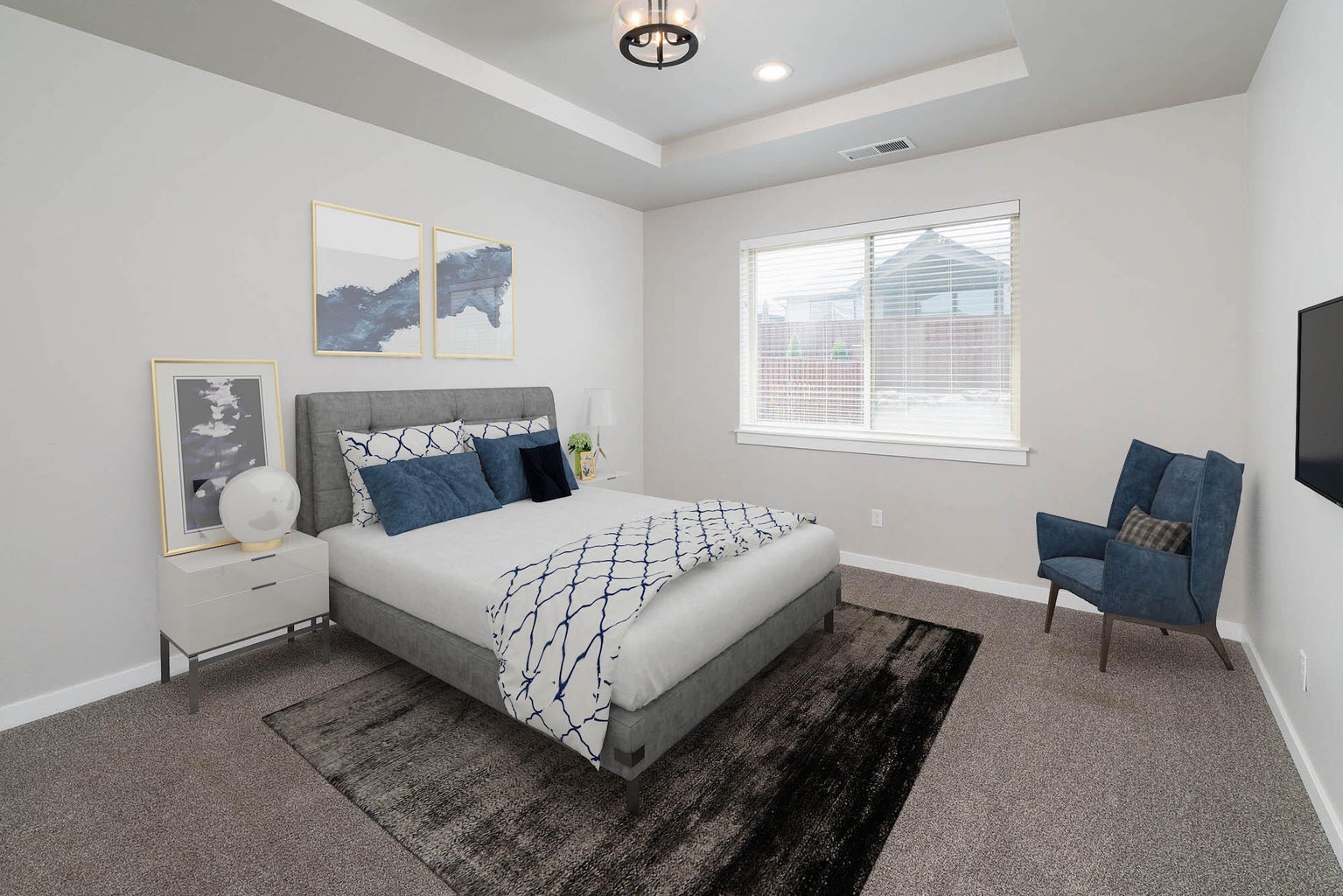 Virtually staged primary bedroom