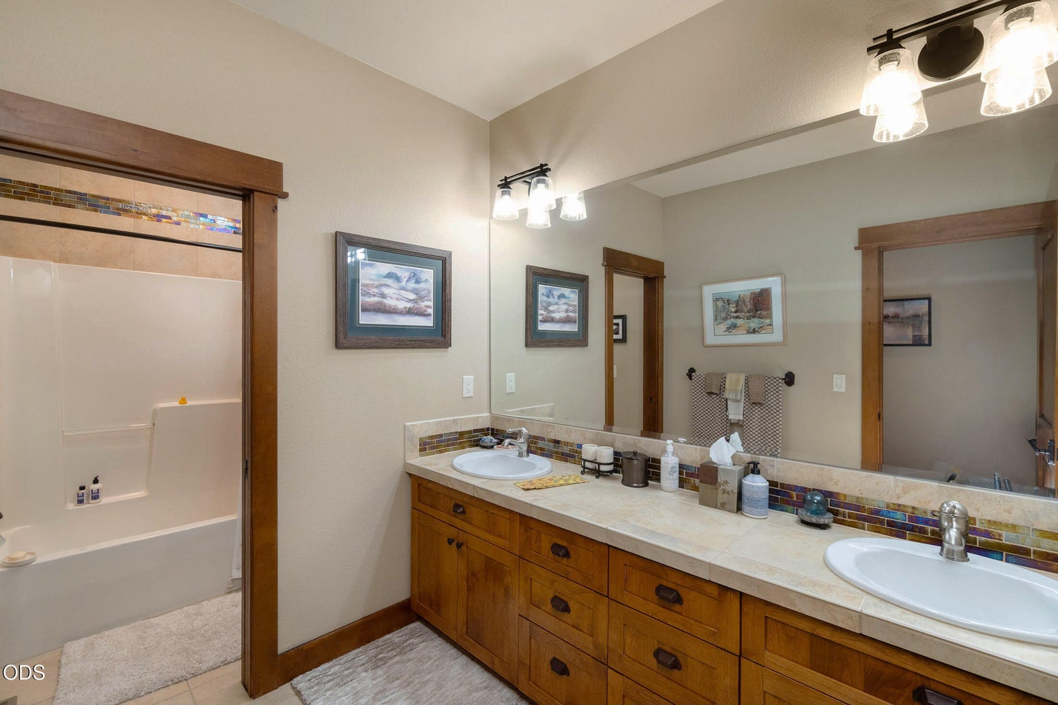 Lower Level Shared Full Bath - double vanity.