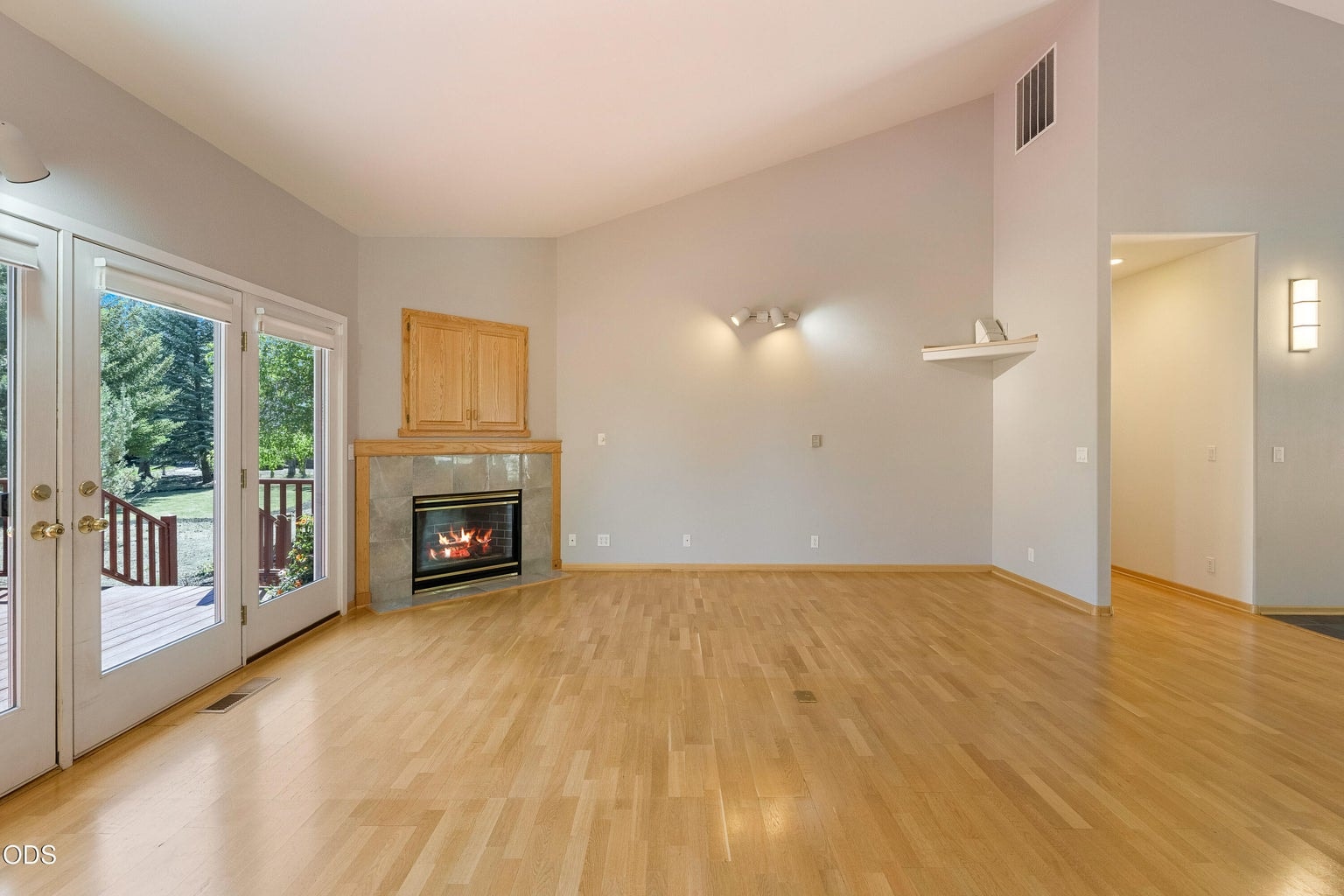 Propane fireplace in family room.